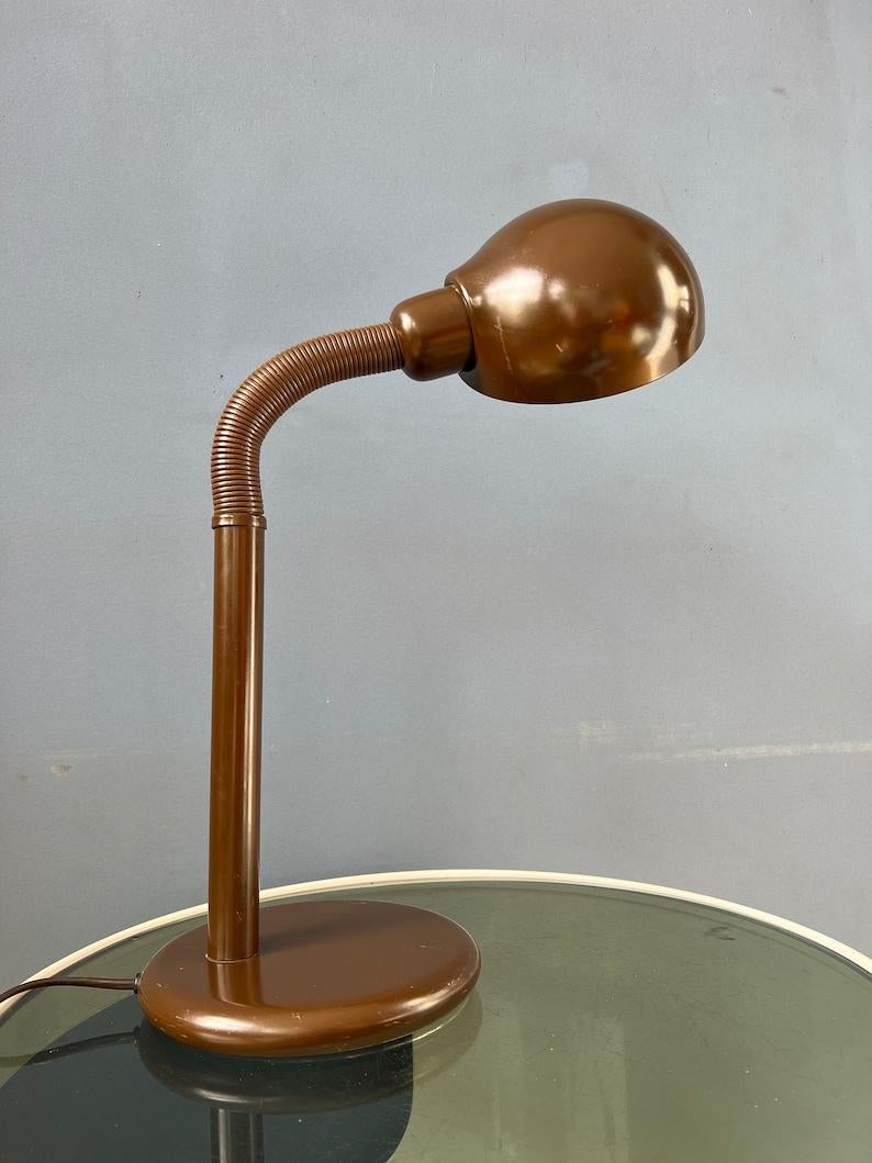 Metal Mid Century Adjustable Brown Snake Table Lamp, 1970s For Sale
