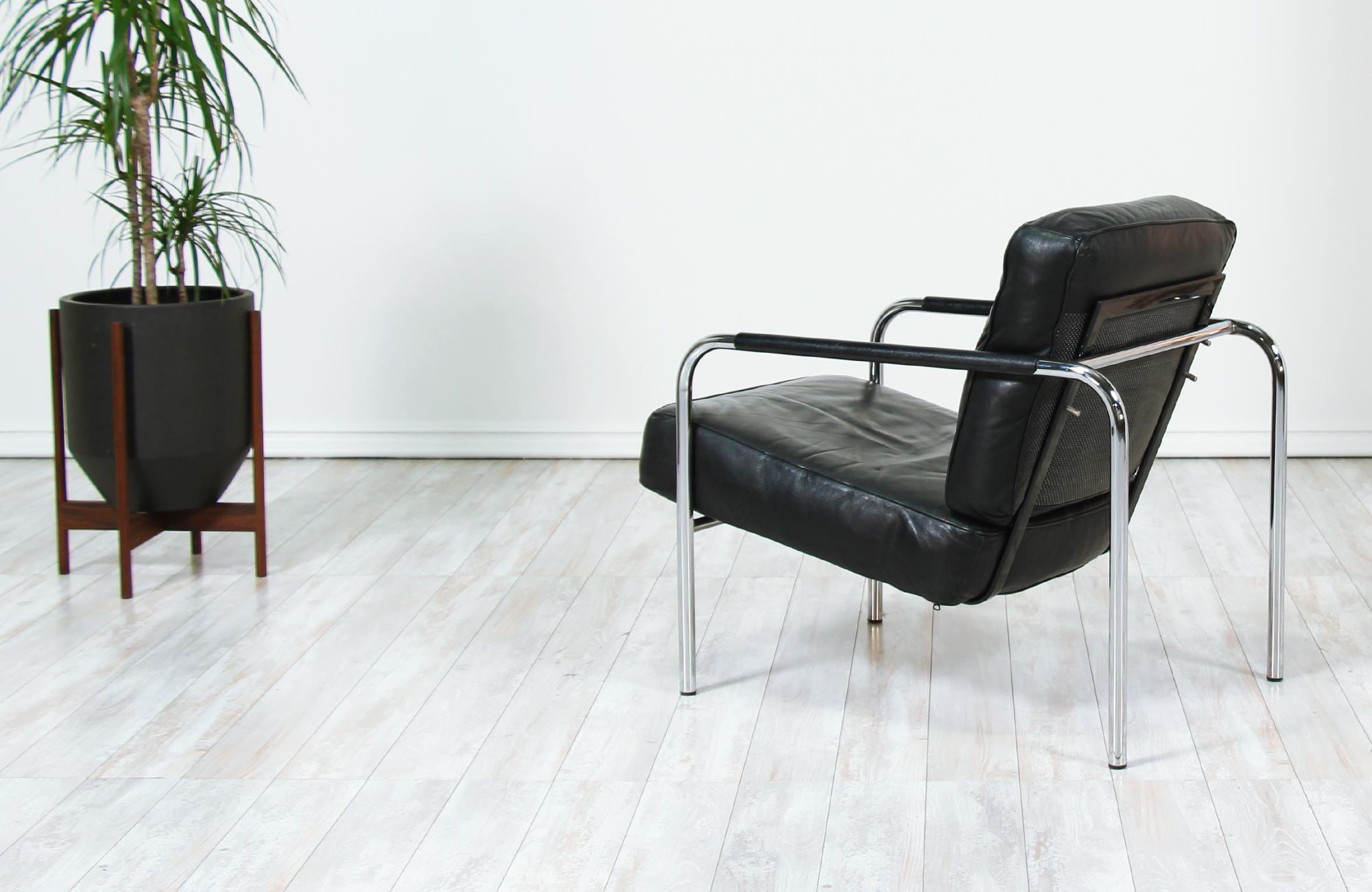 American Midcentury Adjustable Chrome and Leather Lounge Chair