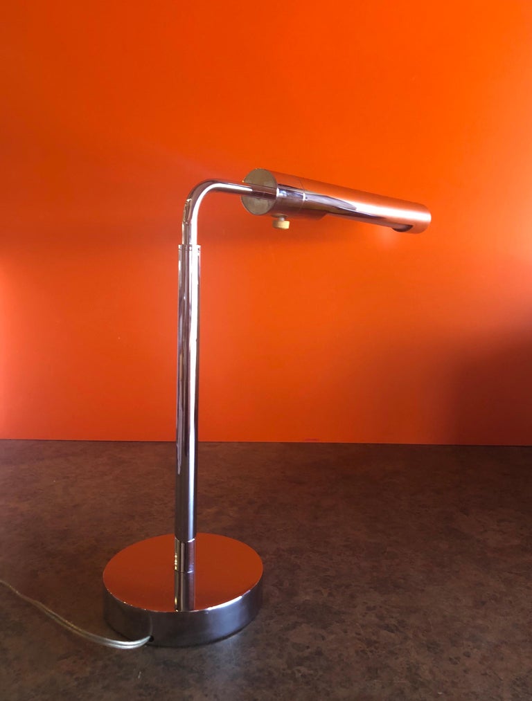 Midcentury Adjustable Chrome Pharmacy Desk Lamp in the Style of Koch