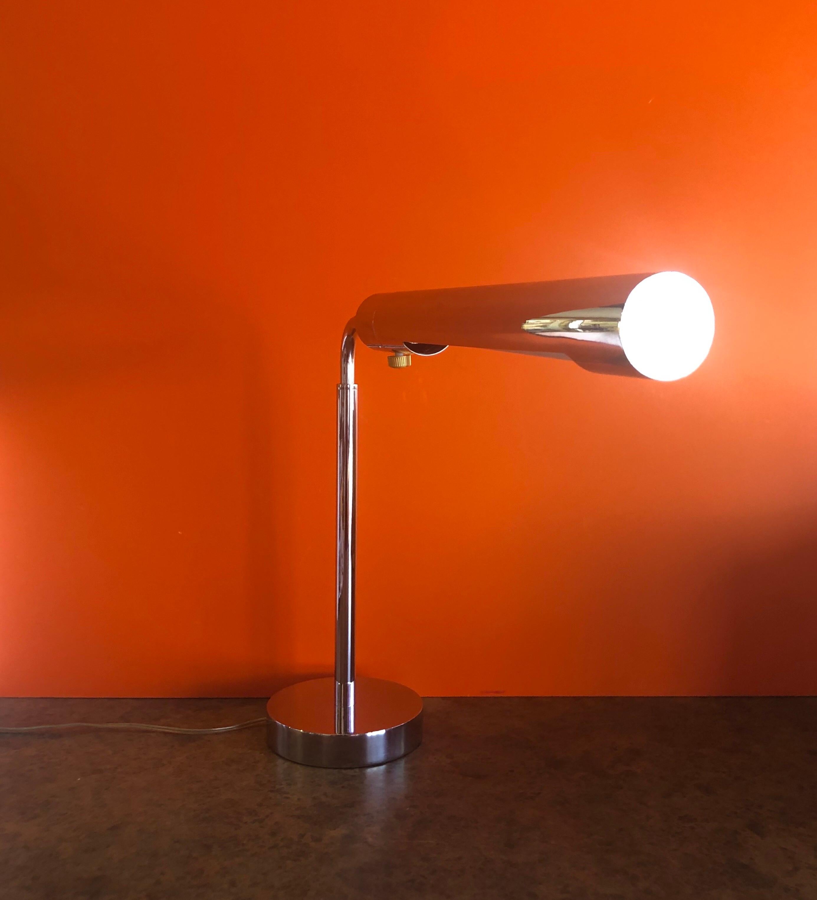 American Midcentury Adjustable Chrome Pharmacy Desk Lamp in the Style of Koch & Lowy For Sale