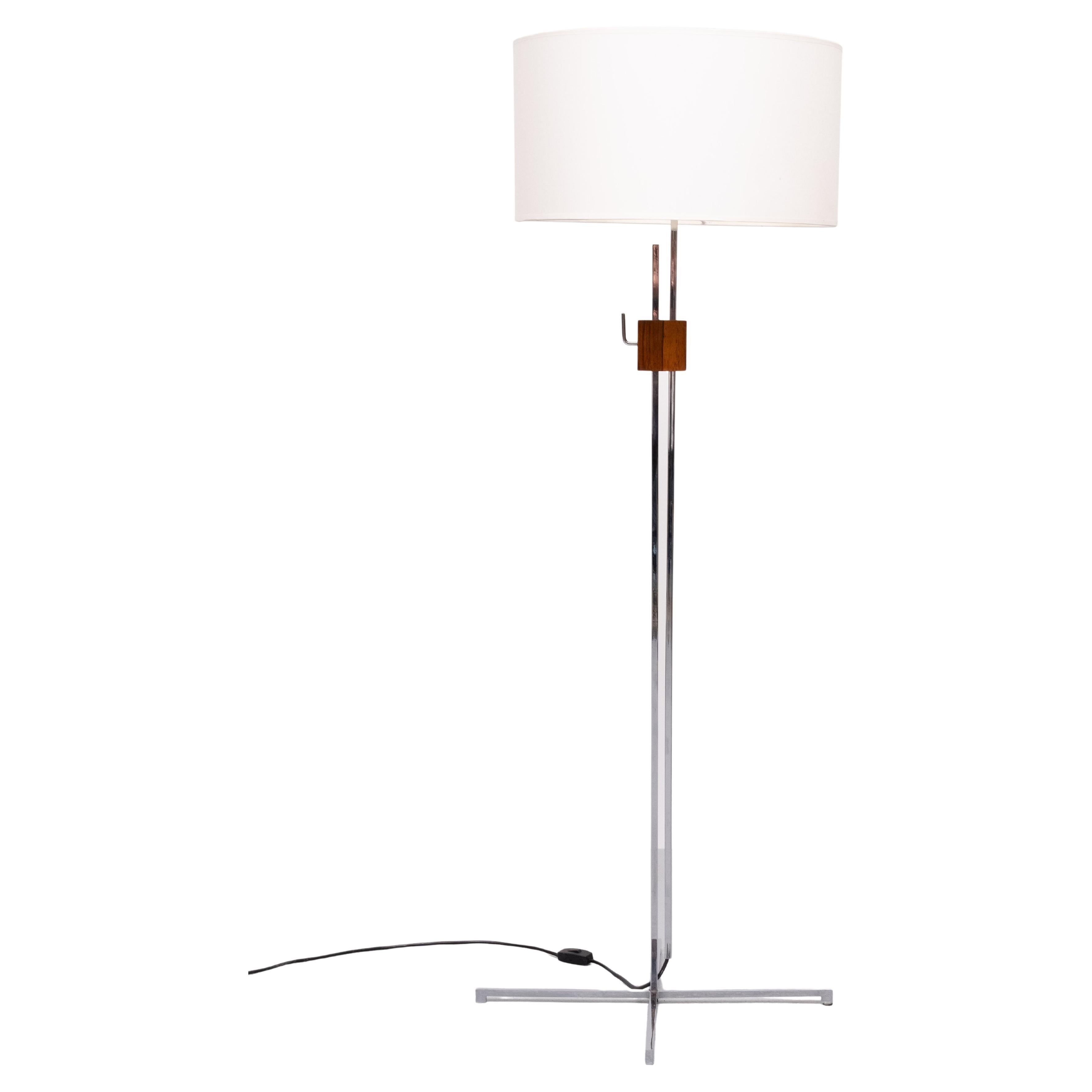 Mid Century  Adjustable Chrome Walnut Floor Lamp by Hans Eichenberger  1950s