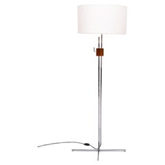 Mid Century  Adjustable Chrome Walnut Floor Lamp by Hans Eichenberger  1950s