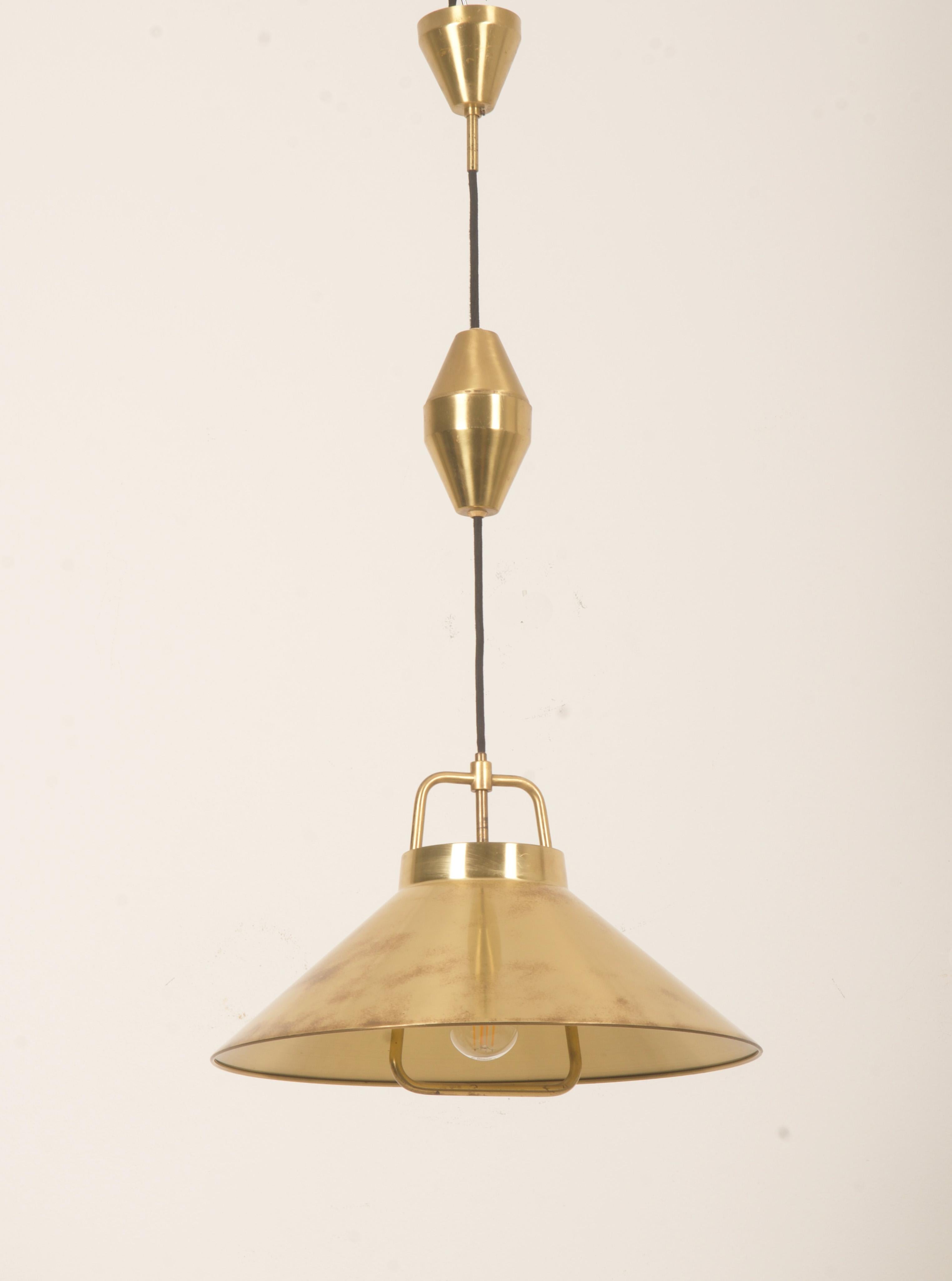 Mid-Century Adjustable Danish Brass Pendant by Lyfa For Sale 5