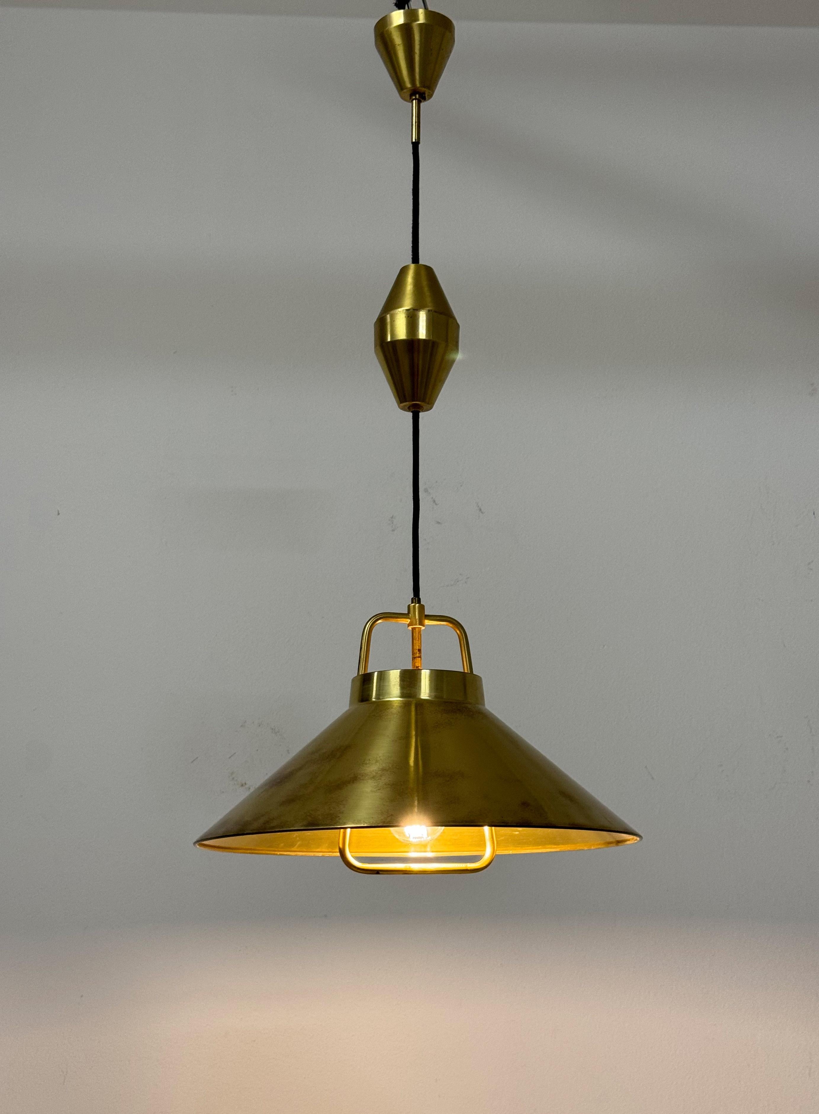 Mid-Century Adjustable Danish Brass Pendant by Lyfa For Sale 7