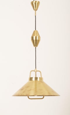 Mid-Century Adjustable Danish Brass Pendant by Lyfa