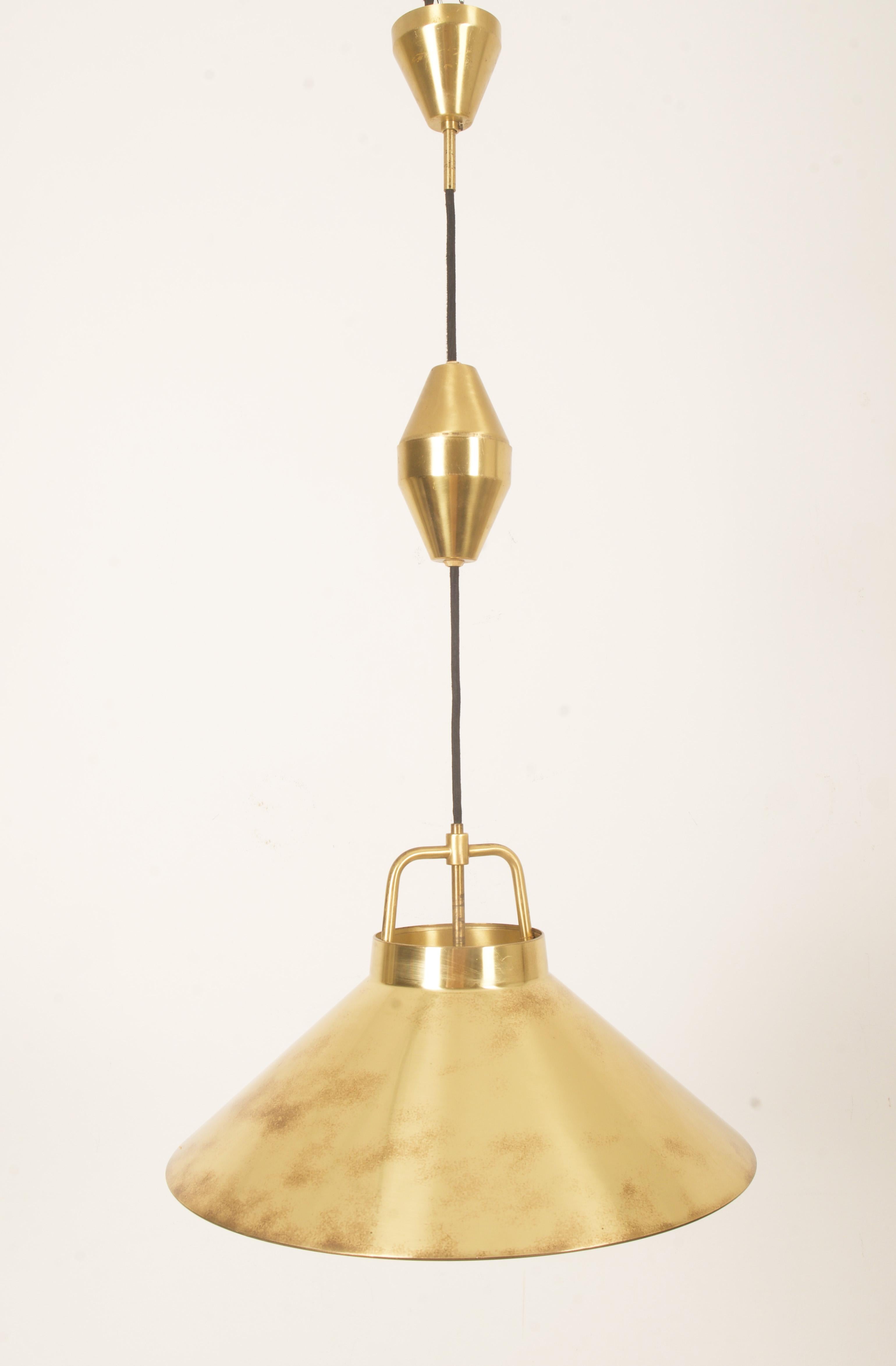 Mid-Century Adjustable Danish Brass Pendant by Lyfa For Sale 4