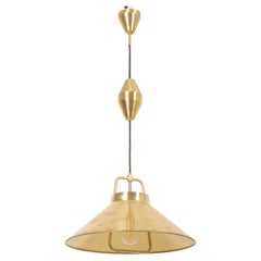 Mid-Century Adjustable Danish Brass Pendant by Lyfa