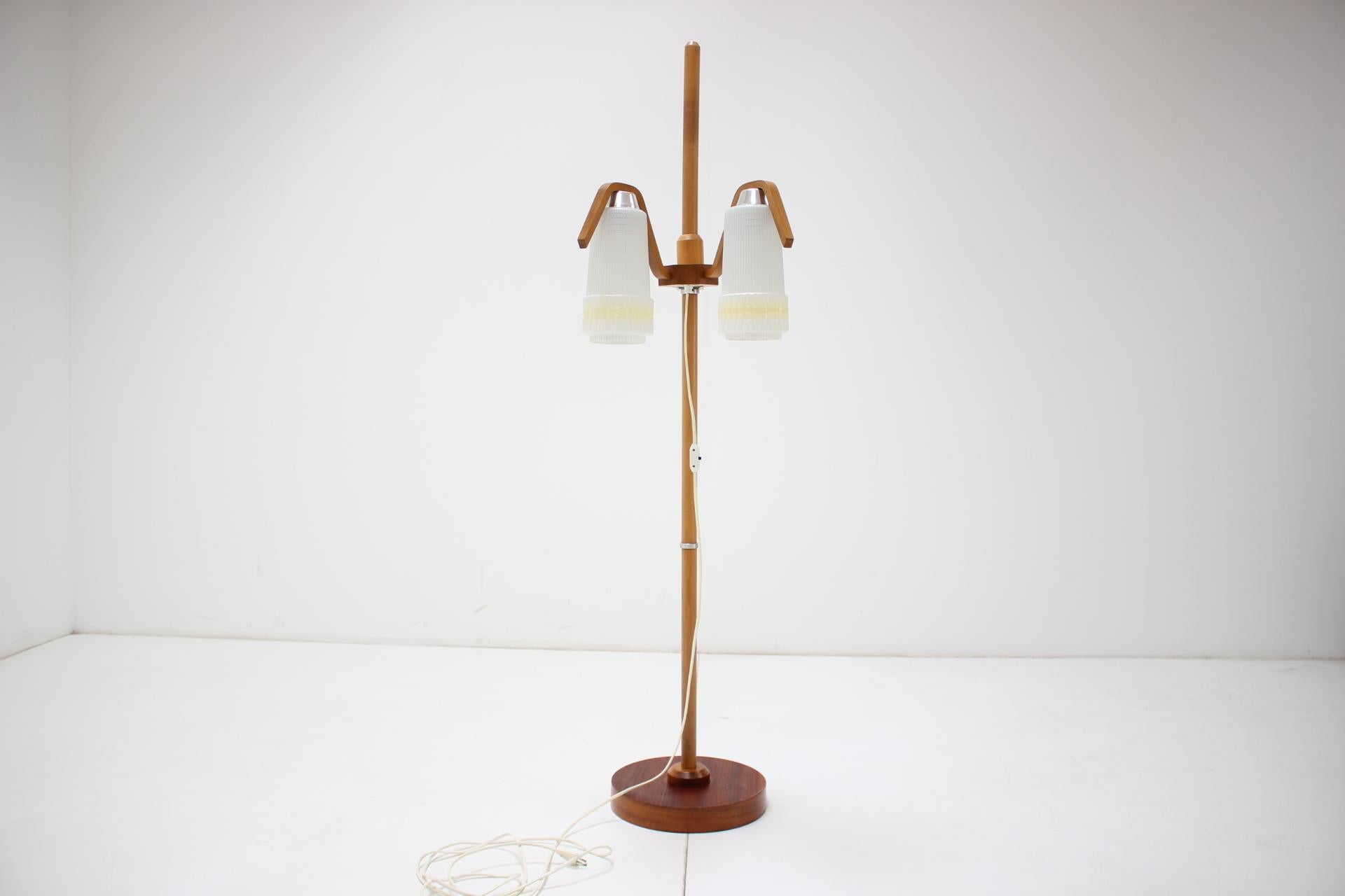 Glass Mid-Century Adjustable Floor Lamp, Dřevo Humpolec, 1970's For Sale
