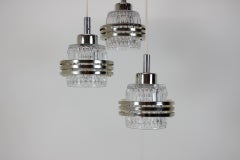 Mid Century Adjustable Glass Chandelier by Pokrok Zilina, 1970s