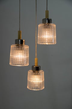 Mid-Century Adjustable Glass Chandelier by Pokrok Zilina, 1970s