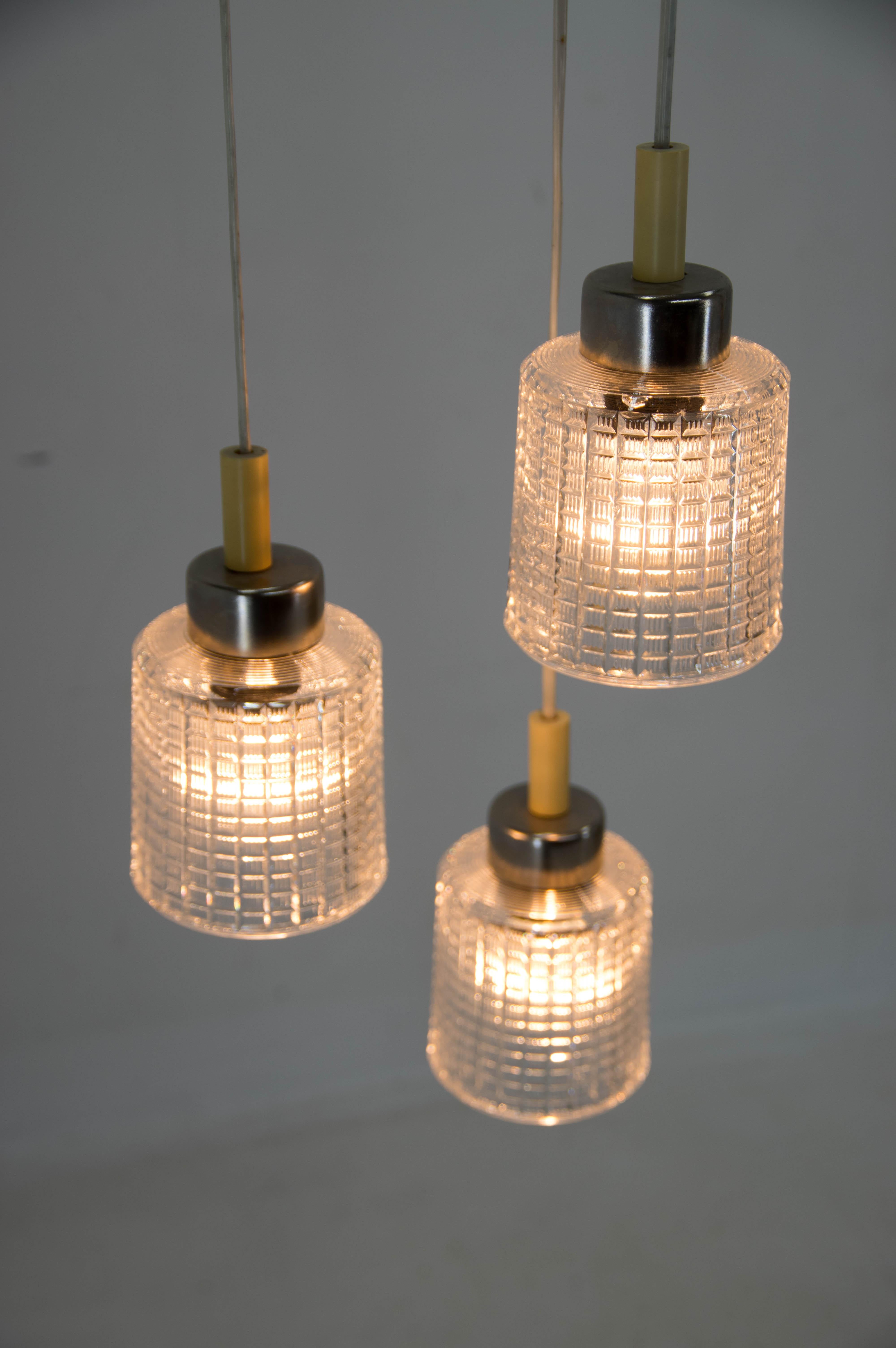 Late 20th Century Mid-Century Adjustable Glass Chandelier by Pokrok Zilina, 1970s For Sale