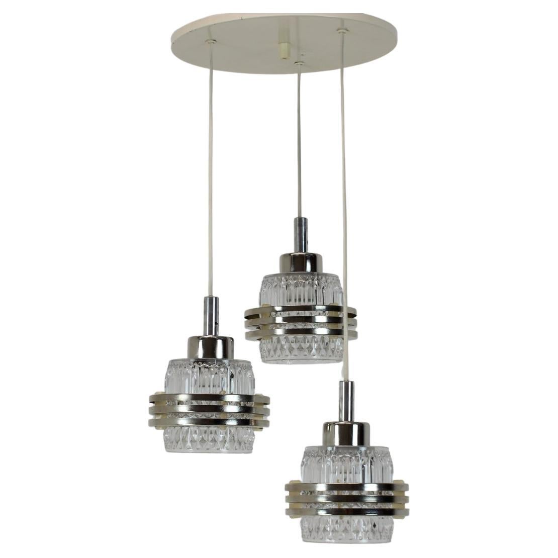 Mid Century Adjustable Glass Chandelier by Pokrok Zilina, 1970s For Sale