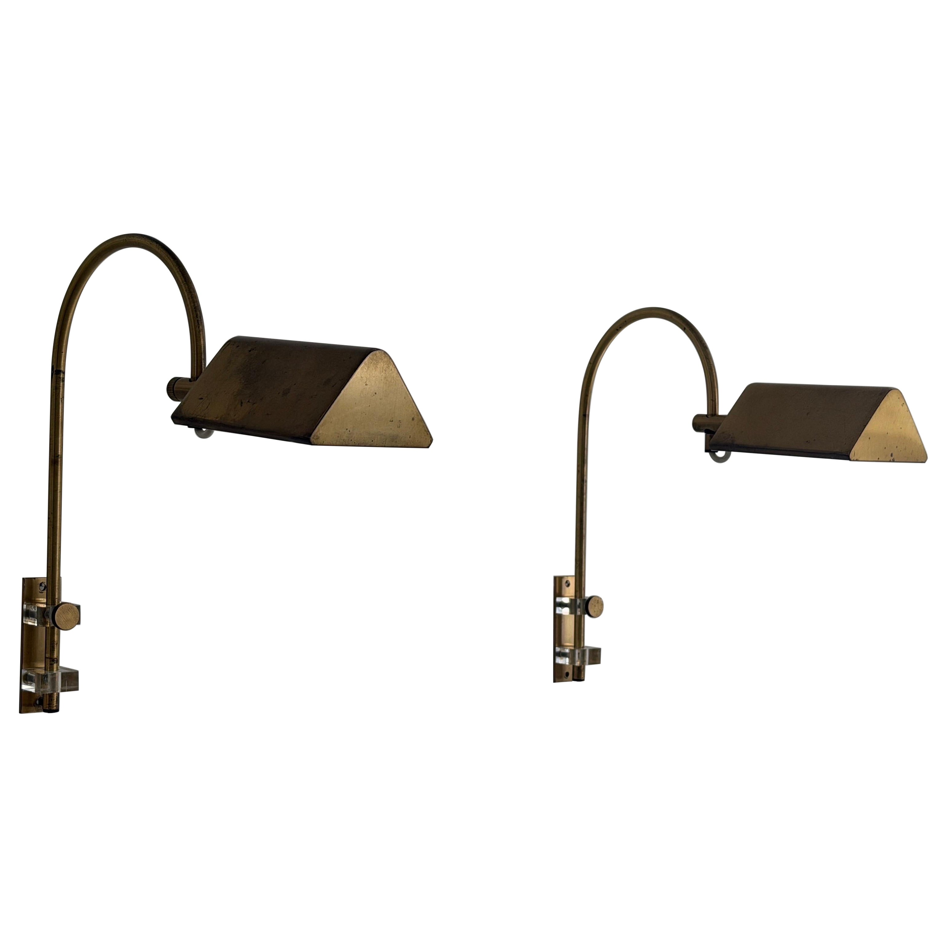 Mid-Century Adjustable Head And Arm Brass Pair of Sconces, 1960s, Germany