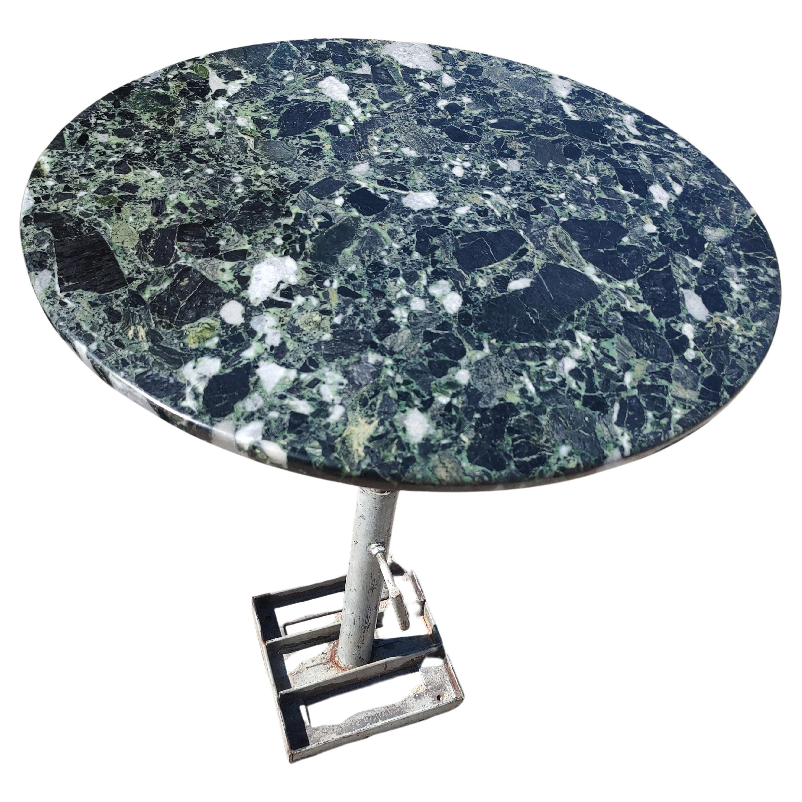 Mid Century Adjustable Industrial Iron with Terra Verde Marble Cafe Pub Table  For Sale