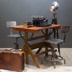 Mid-Century Adjustable Metal Factory Swivel Stools, c.1950