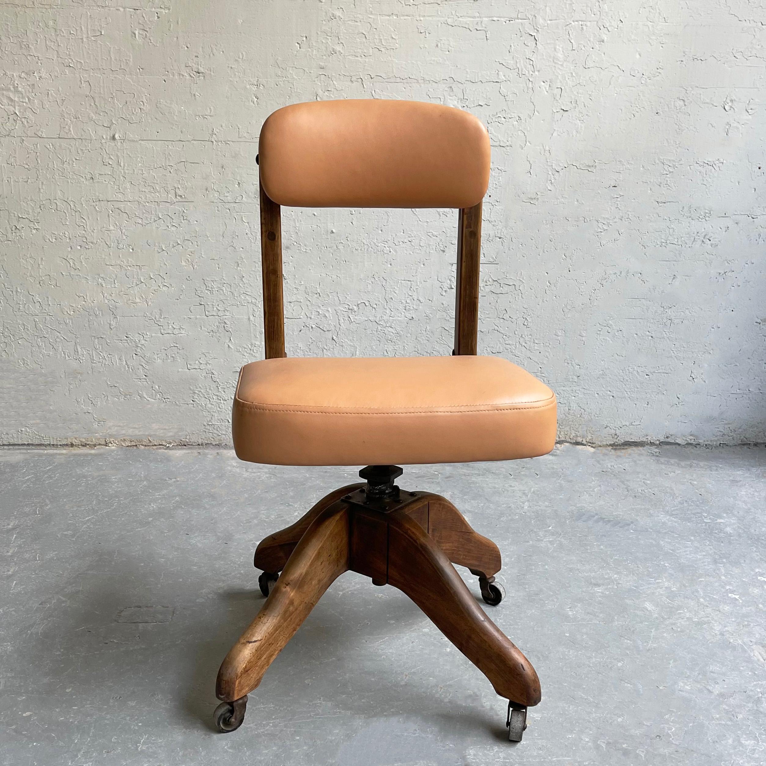 oak and leather office chair