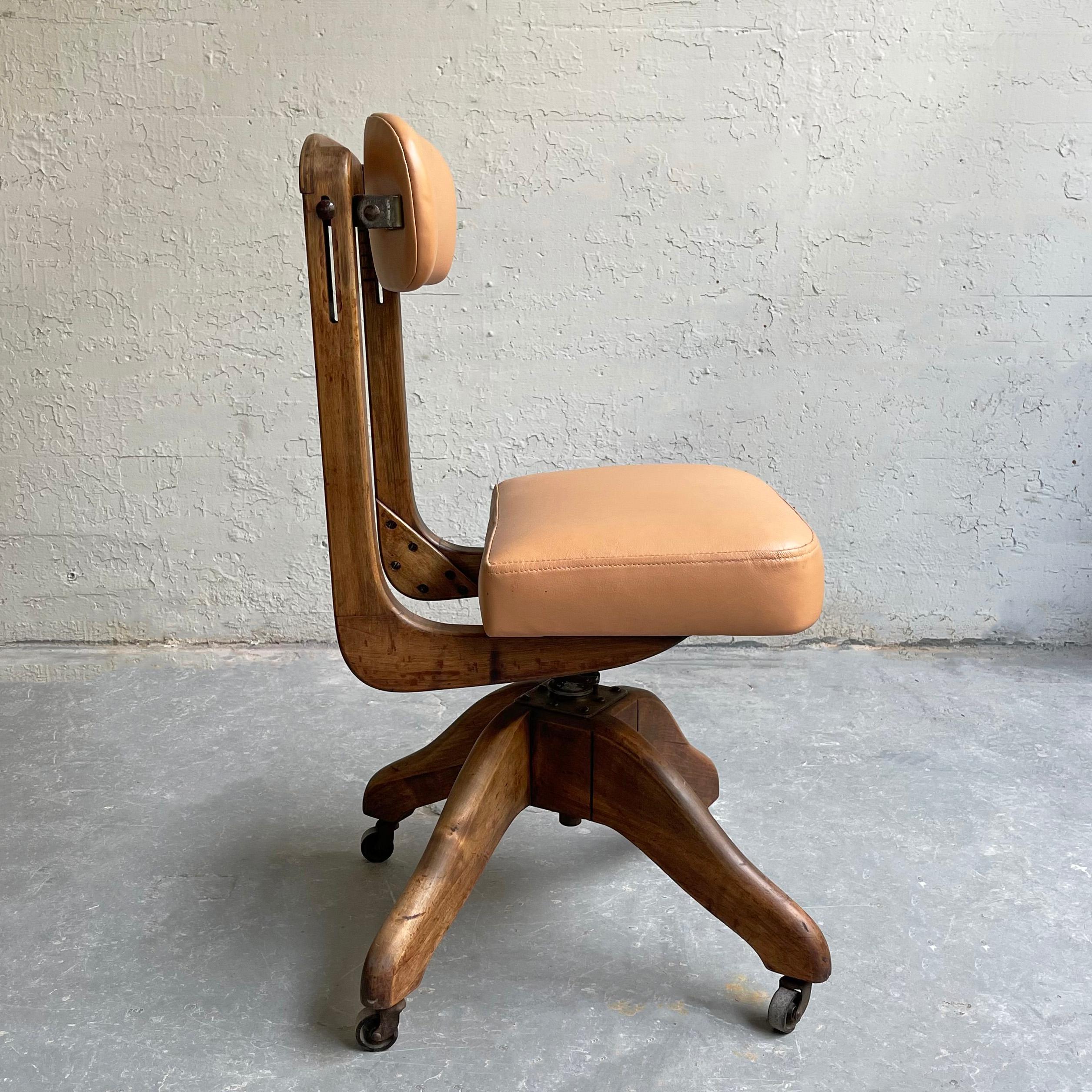 Mid-Century Modern Mid Century Adjustable Oak and Leather Office Chair