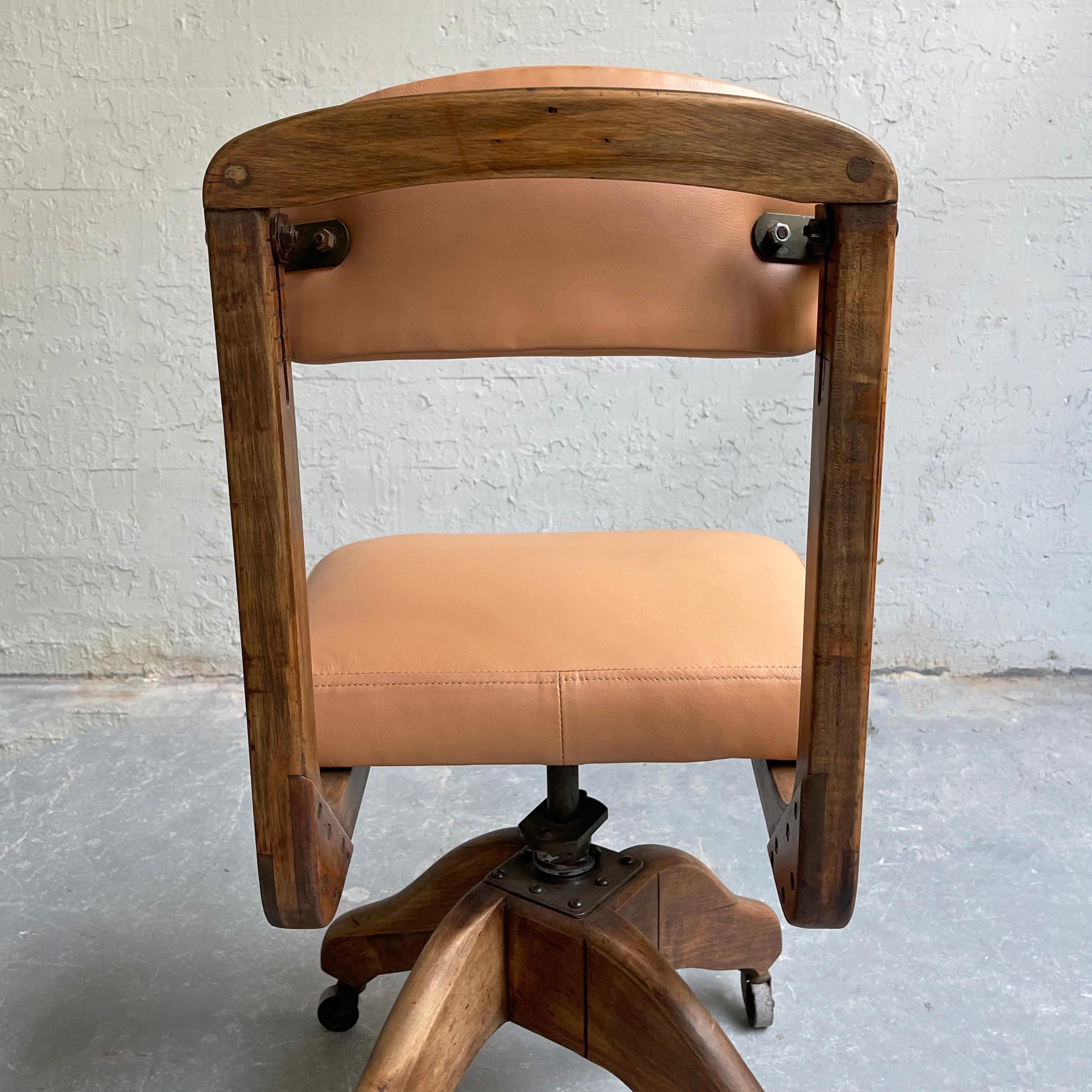 20th Century Mid Century Adjustable Oak and Leather Office Chair