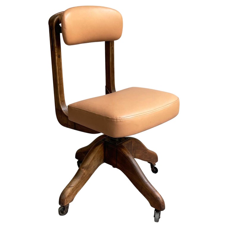 Mid Century Adjustable Oak and Leather Office Chair at 1stDibs | oak ...