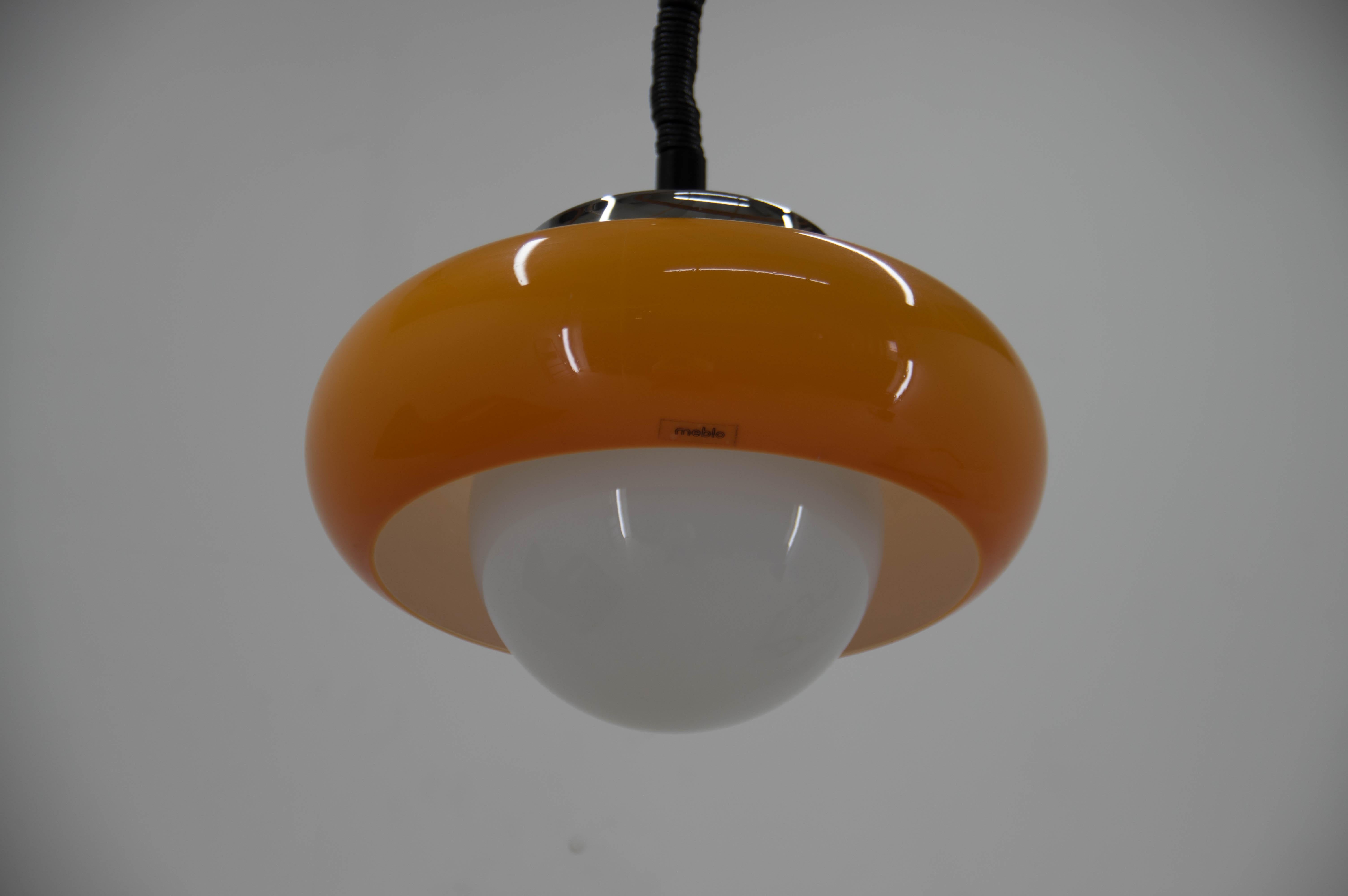 Mid Century Pendelleuchte Meblo, Harvey Guzzini, Italien, 1970er Jahre (Chrom)