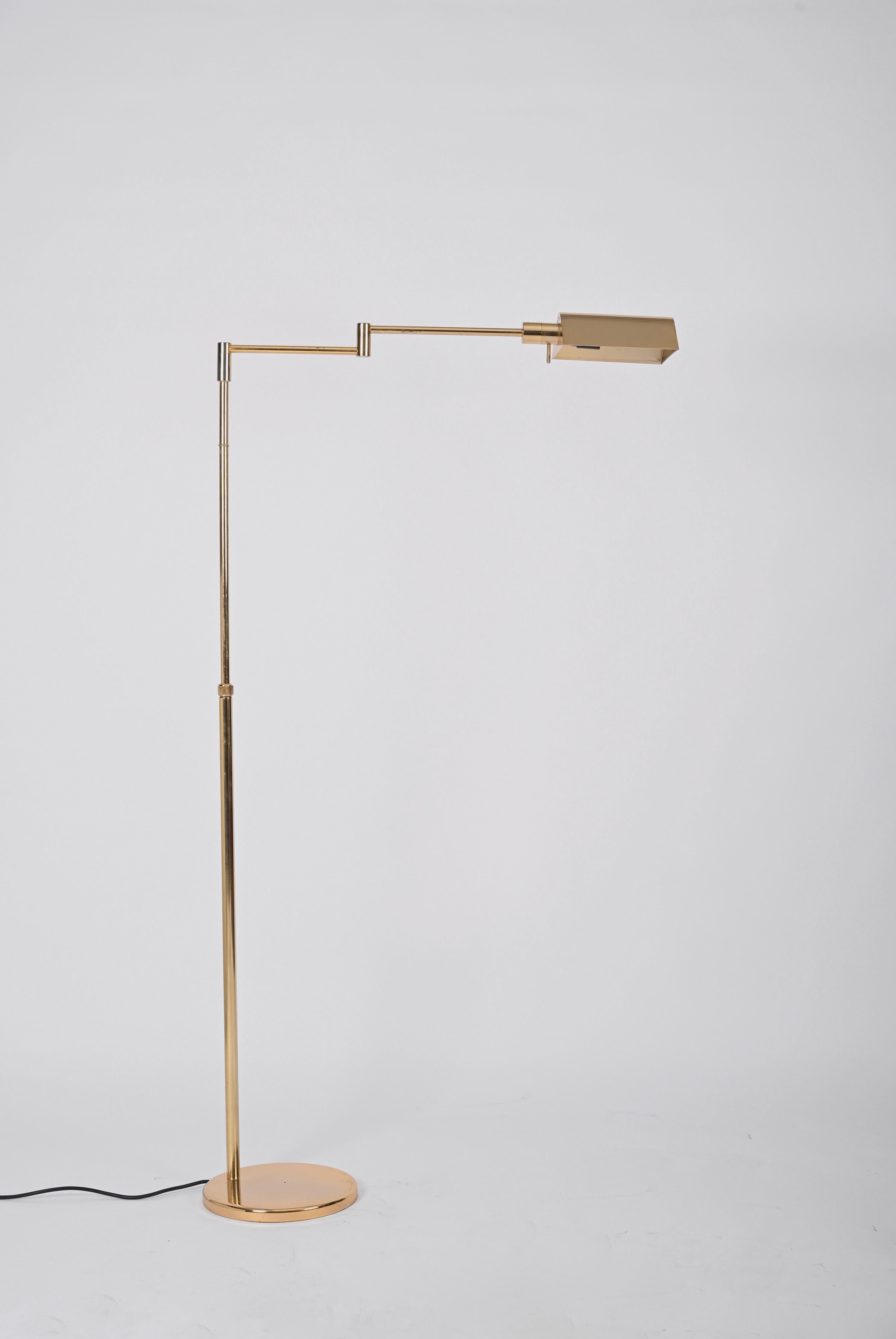 Mid-Century Adjustable Reading Floor Lamp in Brass, Frattini, Italy, 1970s 4