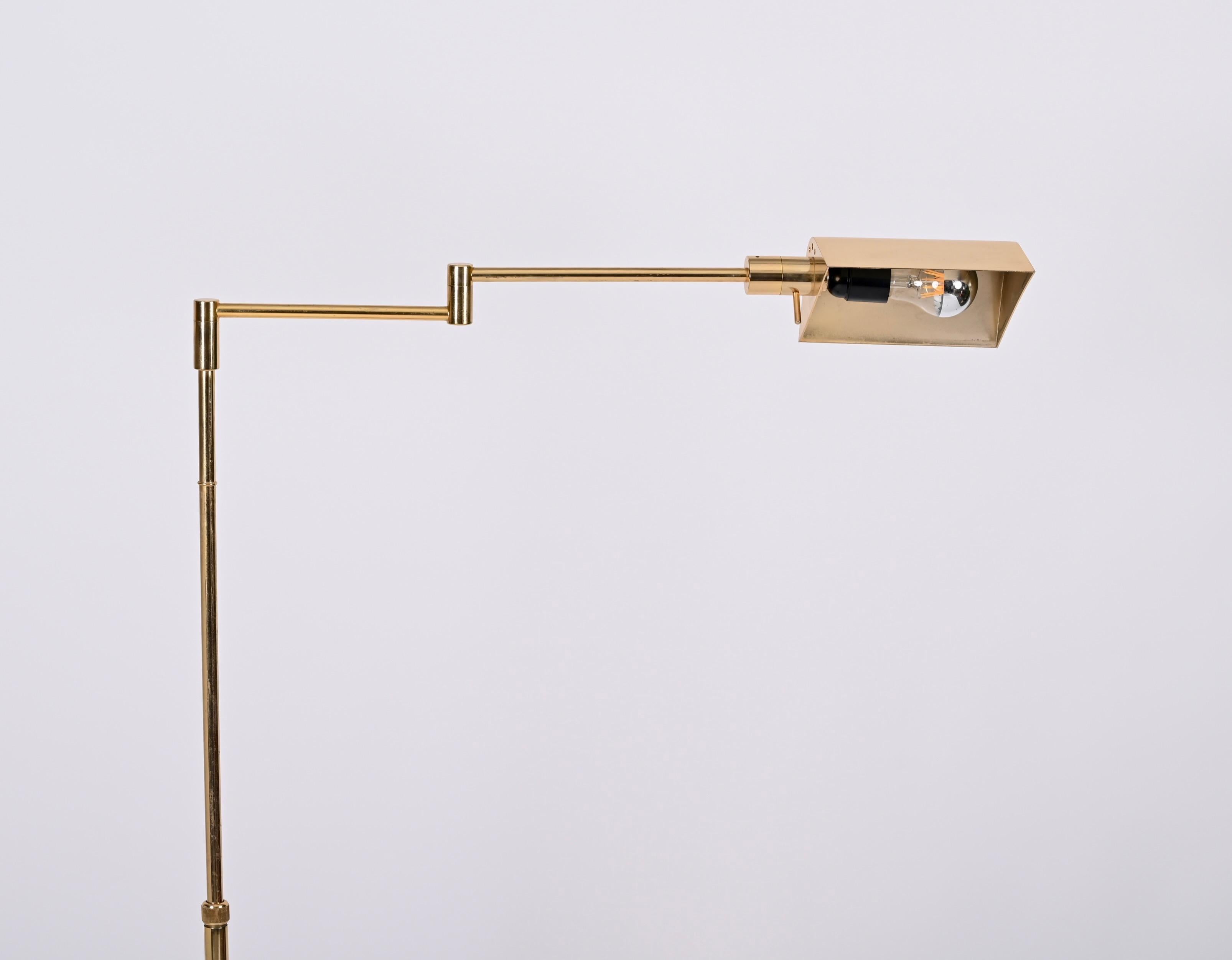 Mid-Century Adjustable Reading Floor Lamp in Brass, Frattini, Italy, 1970s 5
