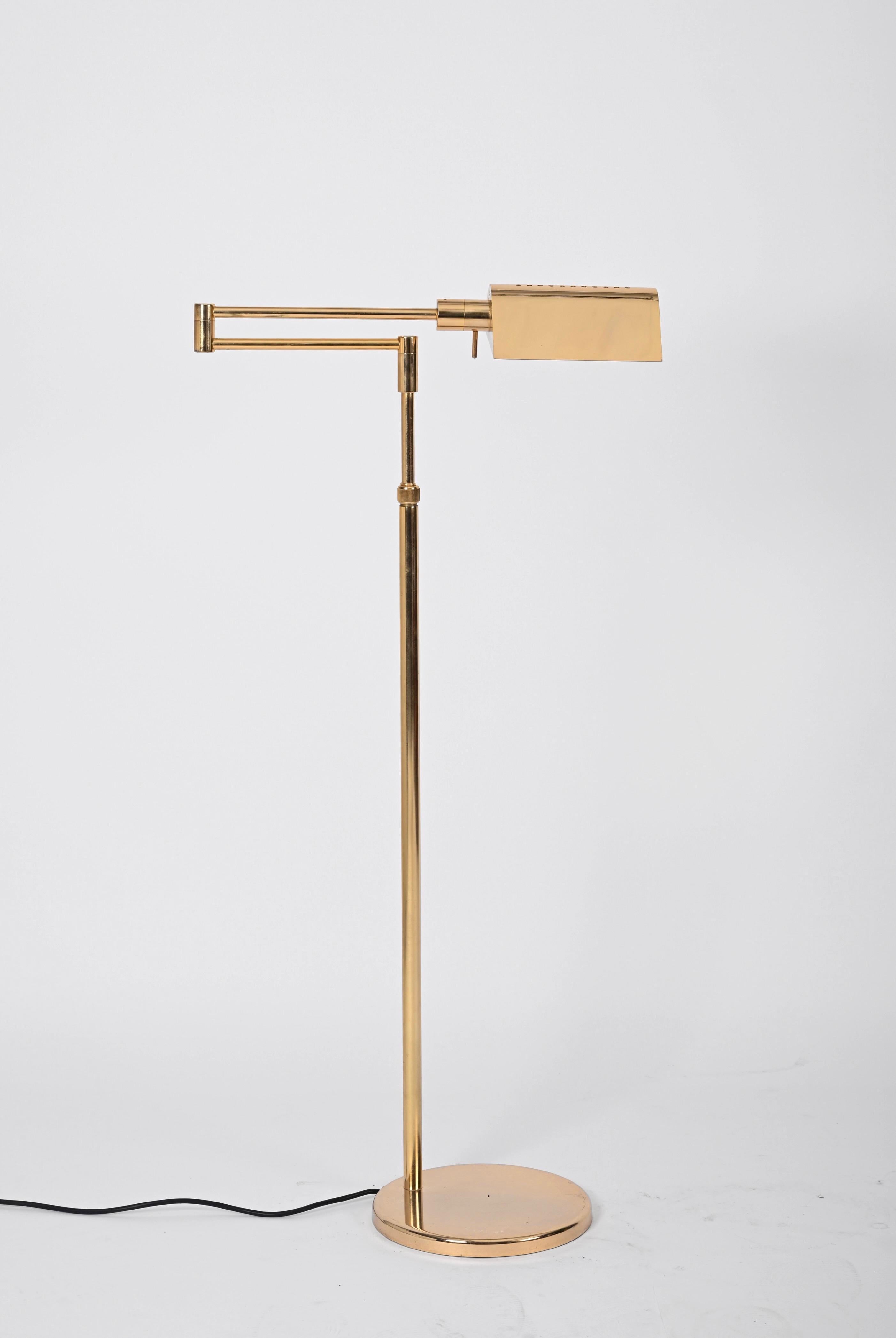 Mid-Century Adjustable Reading Floor Lamp in Brass, Frattini, Italy, 1970s 6