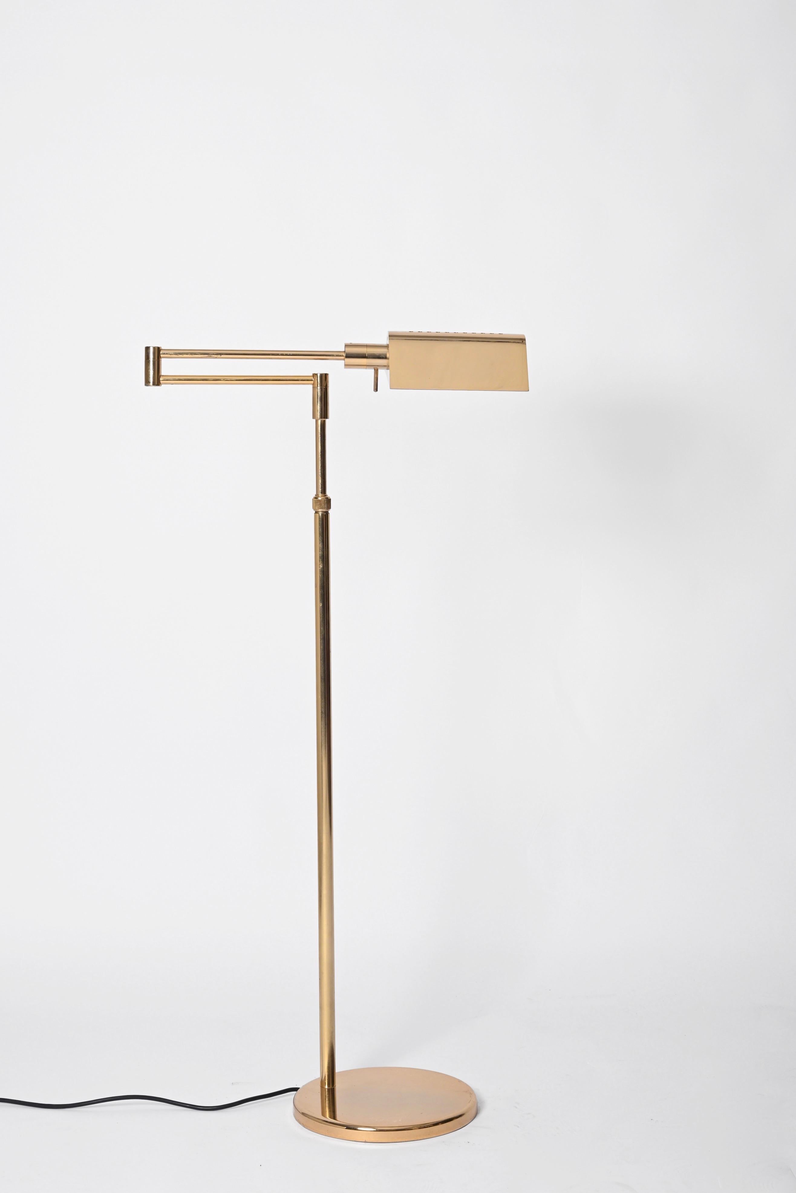 Mid-Century Adjustable Reading Floor Lamp in Brass, Frattini, Italy, 1970s 7