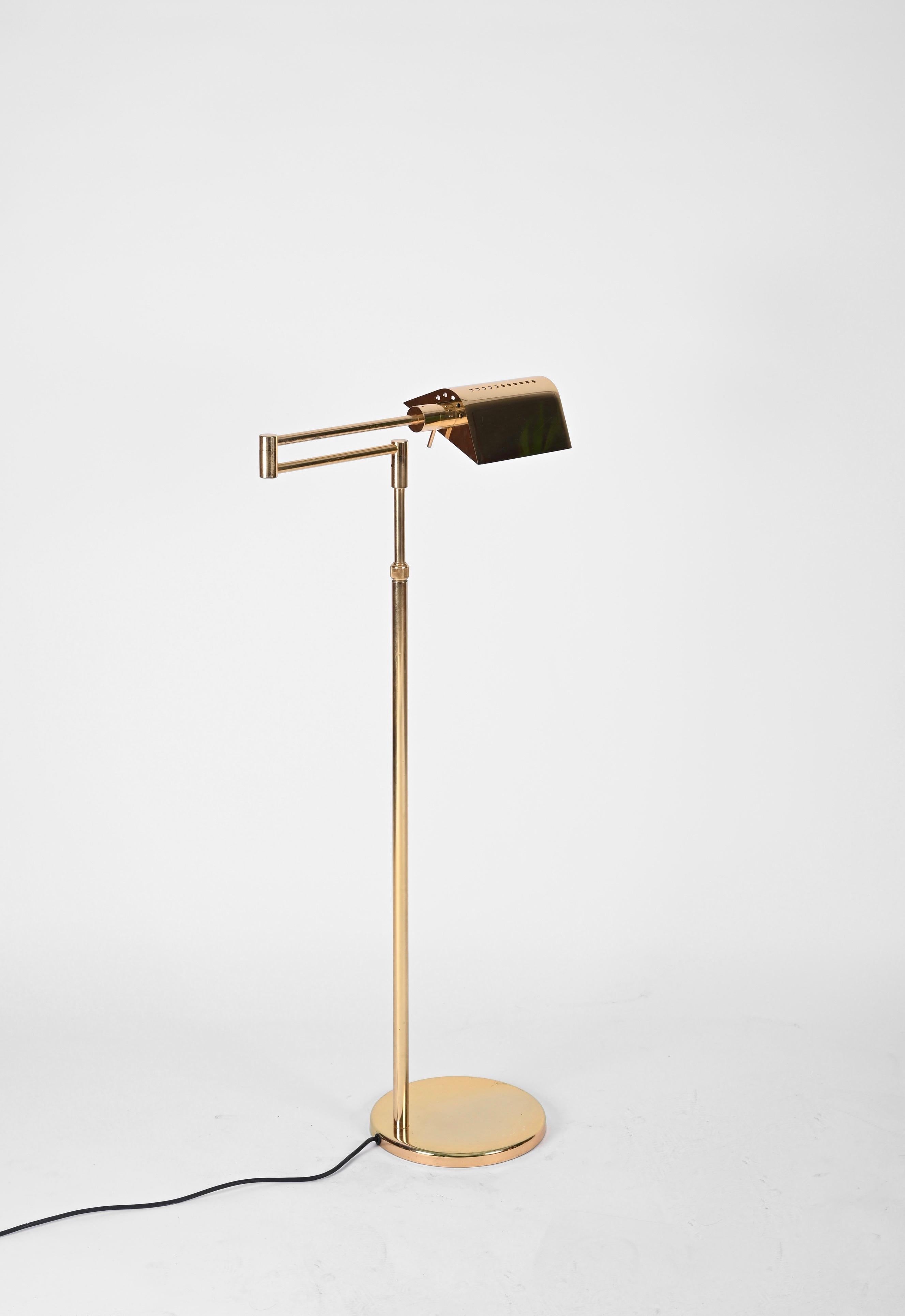 Mid-Century Adjustable Reading Floor Lamp in Brass, Frattini, Italy, 1970s 9