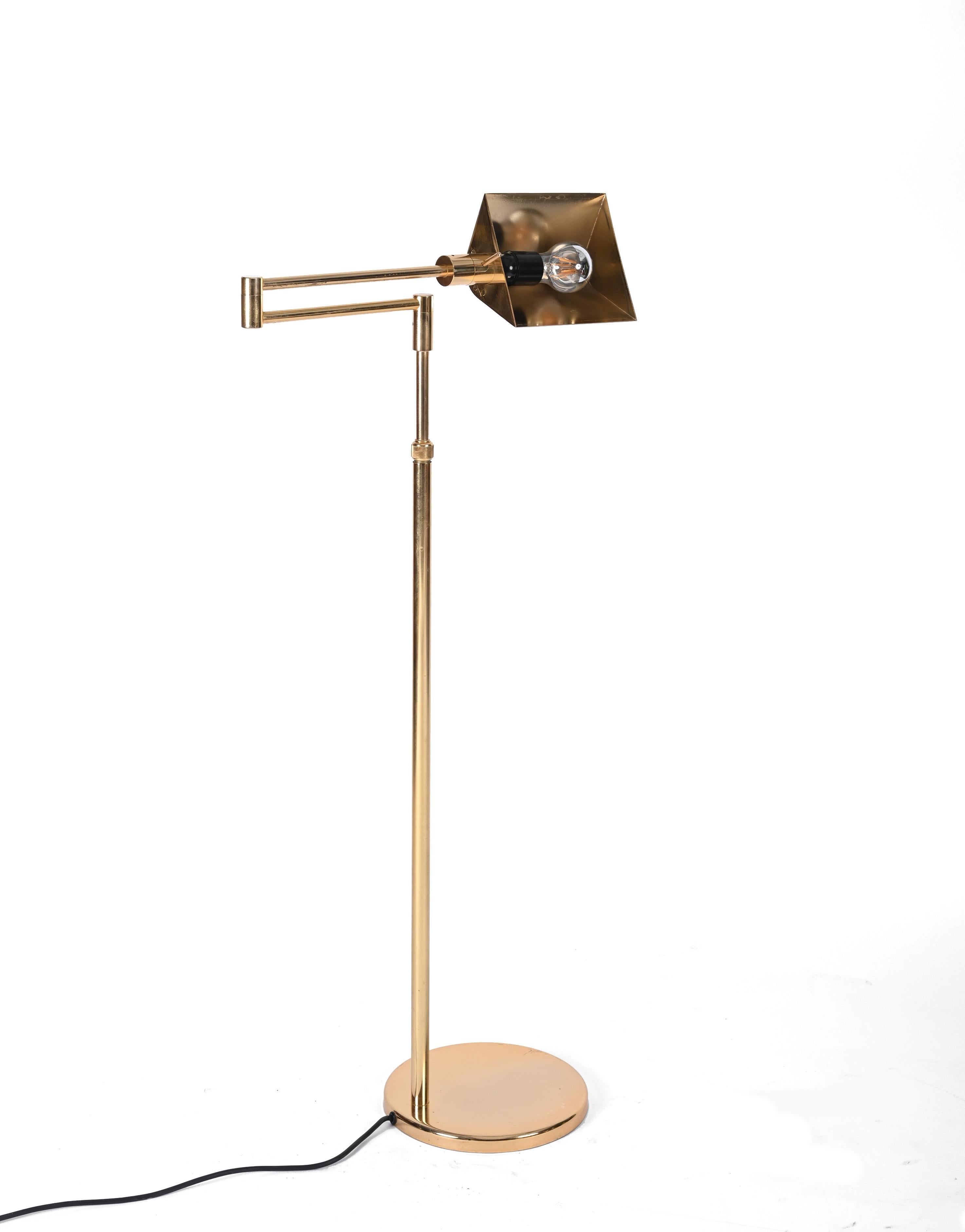 Mid-Century Modern Mid-Century Adjustable Reading Floor Lamp in Brass, Frattini, Italy, 1970s