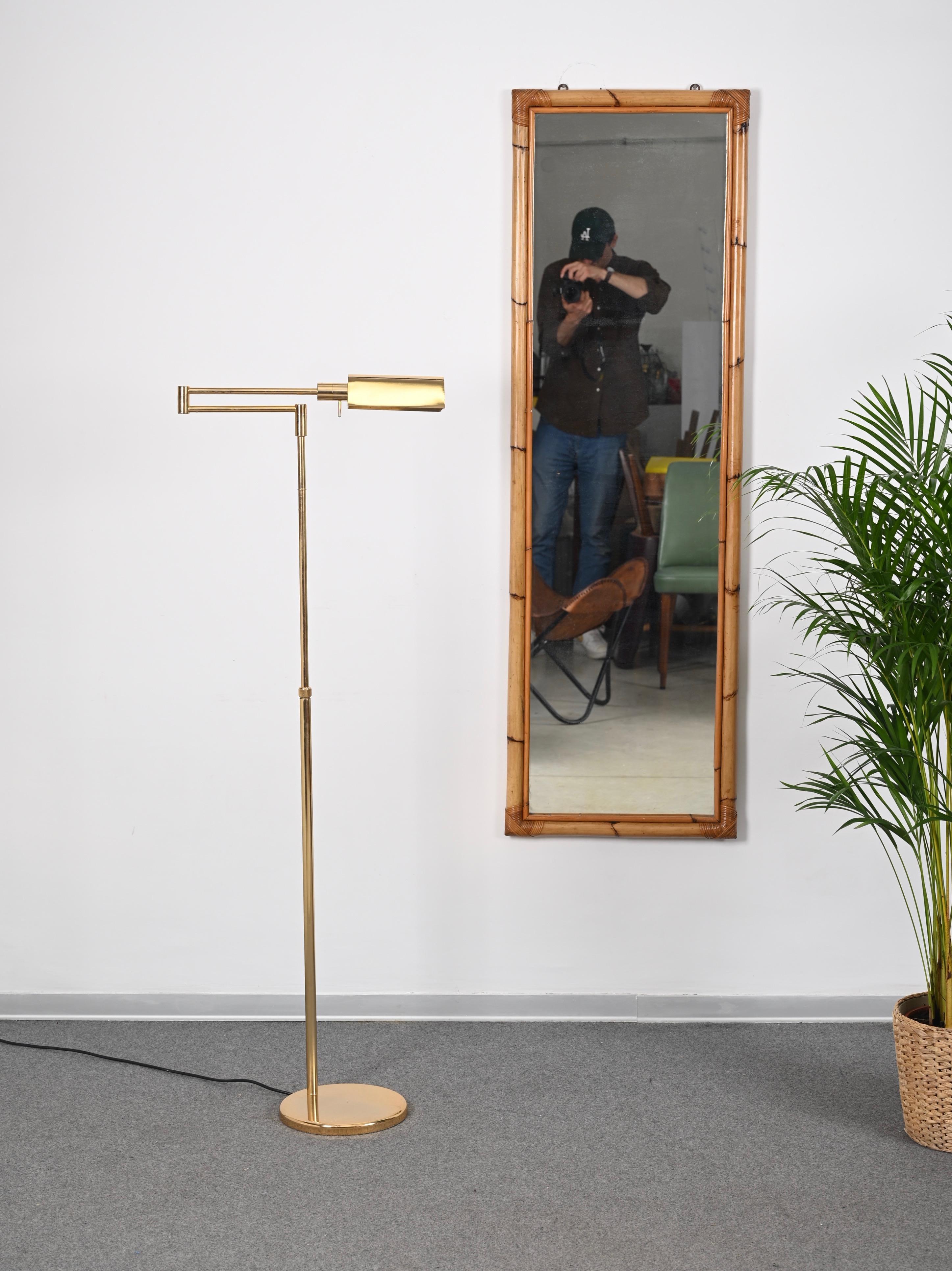 20th Century Mid-Century Adjustable Reading Floor Lamp in Brass, Frattini, Italy, 1970s