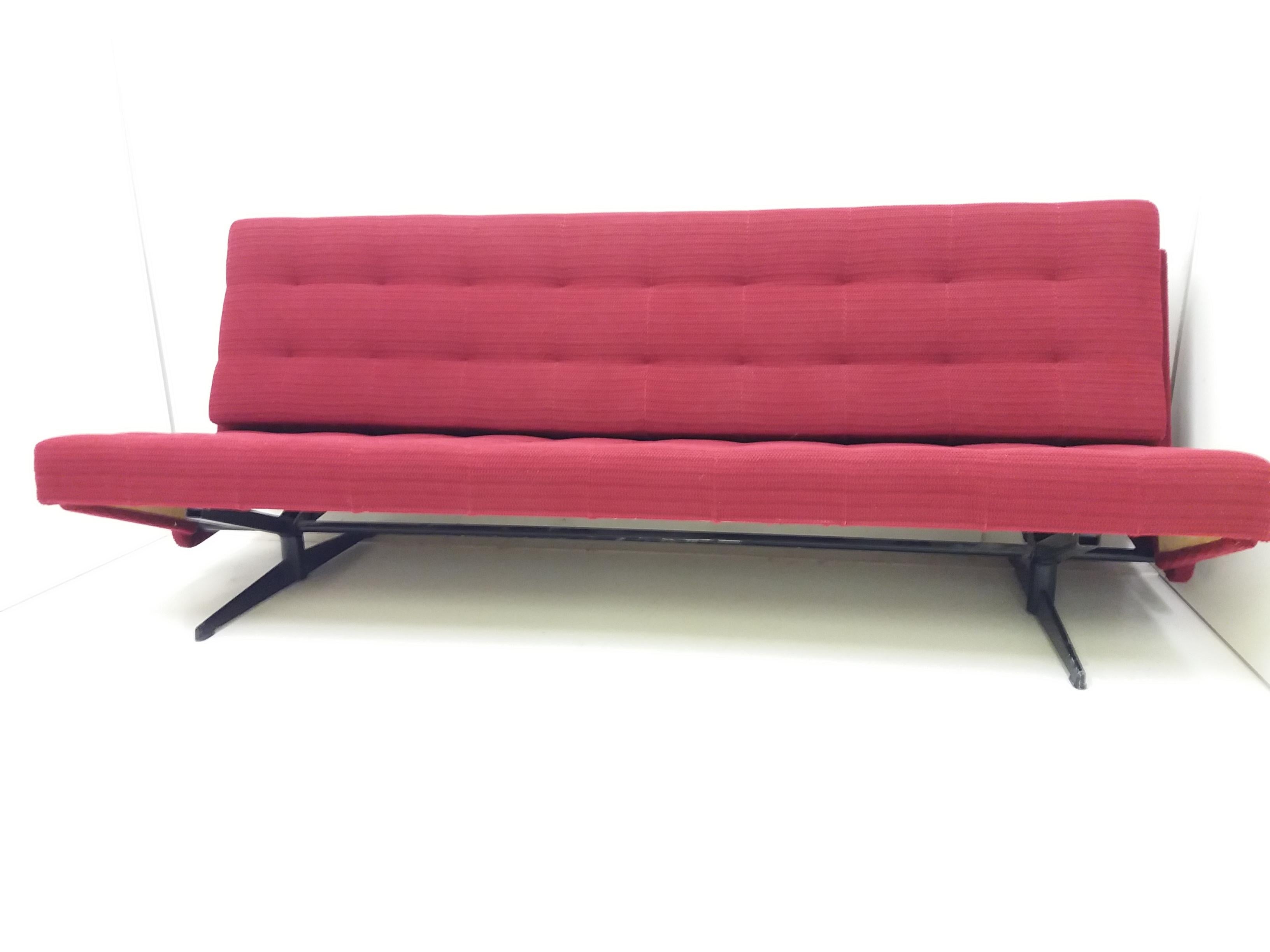 Czech Mid-Century Adjustable Red Sofa, 1968 For Sale