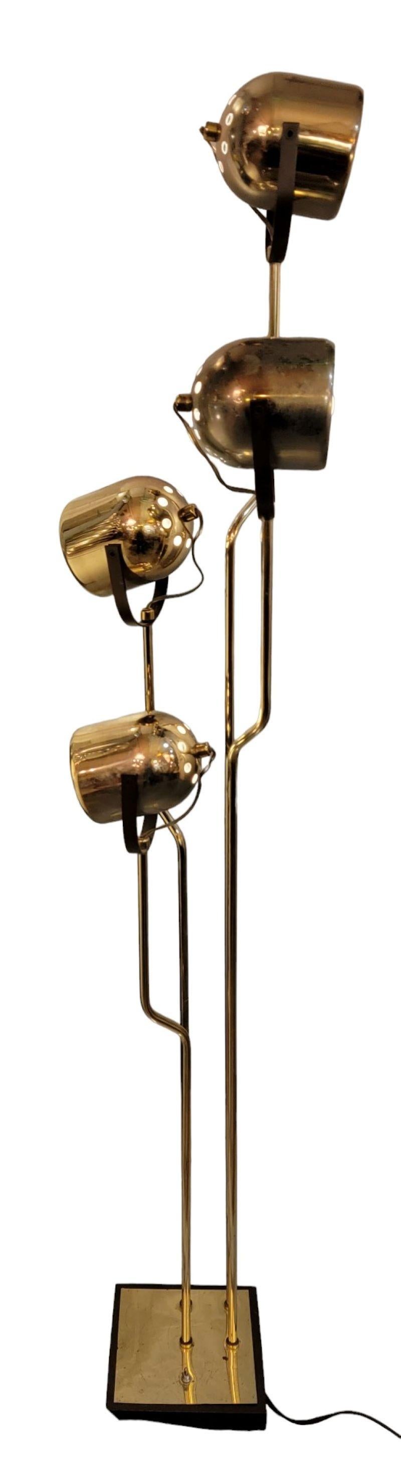 Mid Century Adjustable  Reggiani  Brass Four Light Floor Lamp In Good Condition In Pasadena, CA