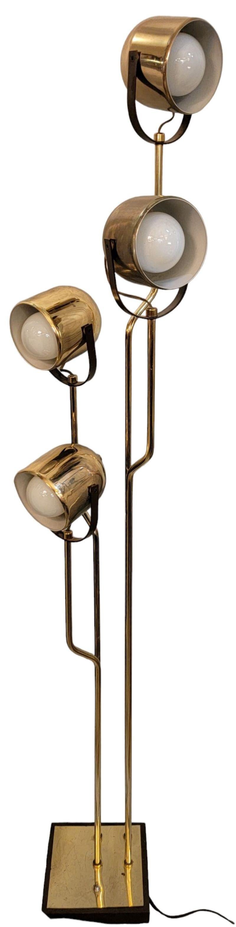 Mid Century Adjustable  Reggiani  Brass Four Light Floor Lamp 2