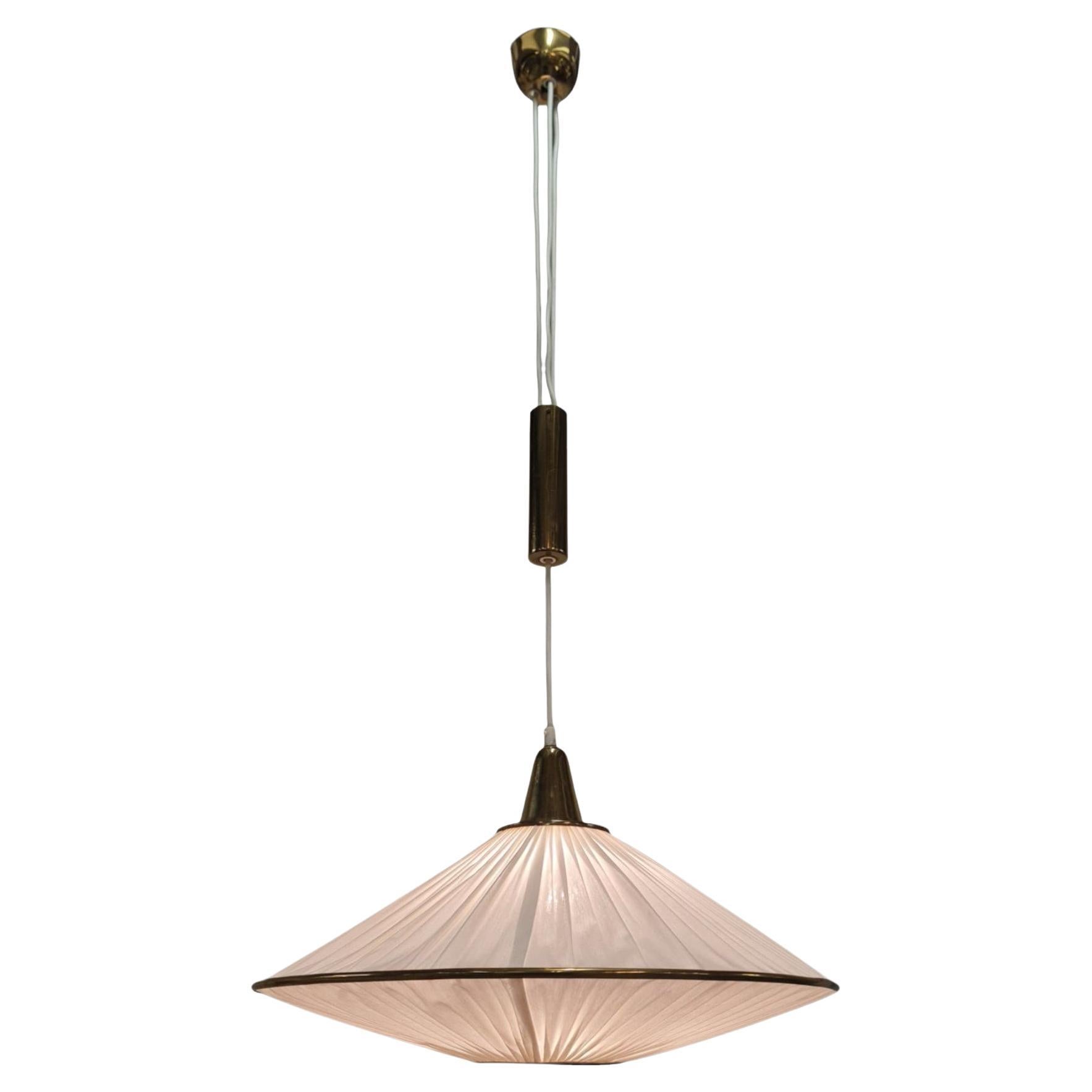Mid-Century Adjustable Valinte UFO Ceiling Lamp in Brass & Fabric, Finland 1950