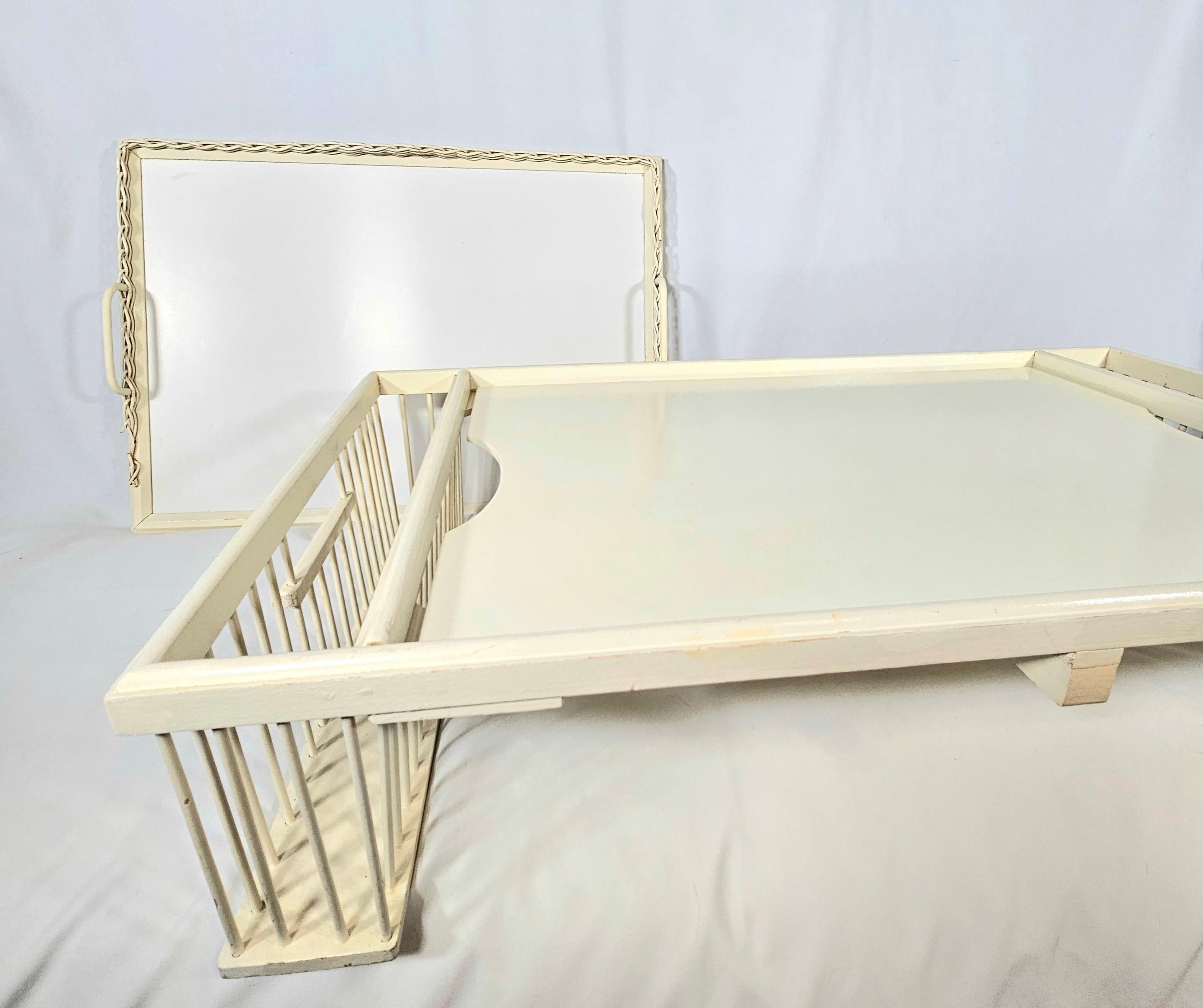 Hollywood Regency Mid Century Adjustable Wicker Bed Breakfast Tray For Sale
