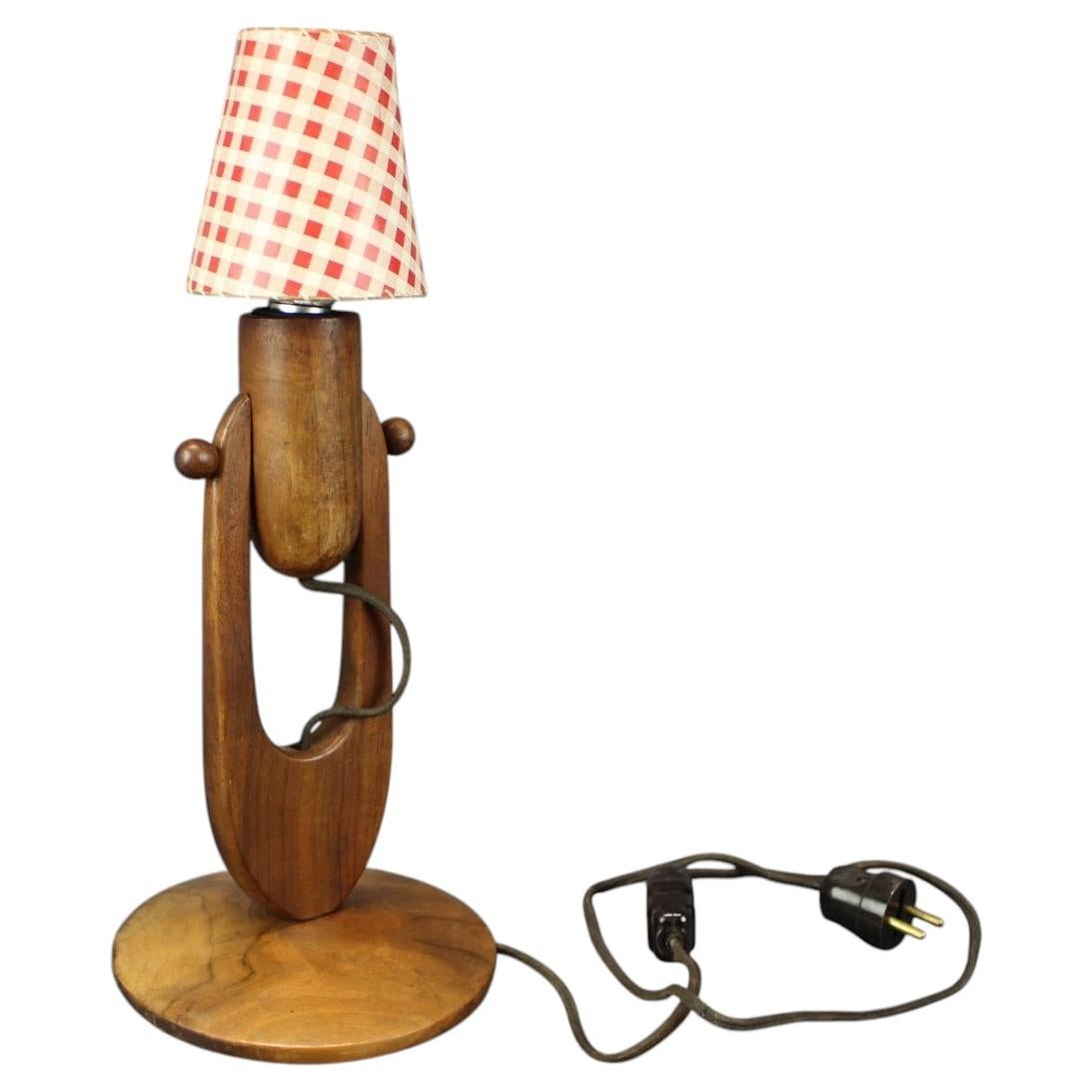 Mid-Century Adjustable Wooden Table Lamp with Checkered Shade, Czechoslovakia, 1 For Sale