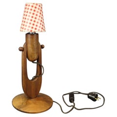 Verstellbare Holztischlampe aus der Jahrhundertmitte mit kariertem Schirm, Tschechoslowakei, 1
