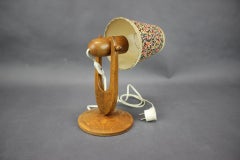 Mid-Century Adjustable Wooden Table Lamp with Floral Shade, Czechoslovakia, 1970