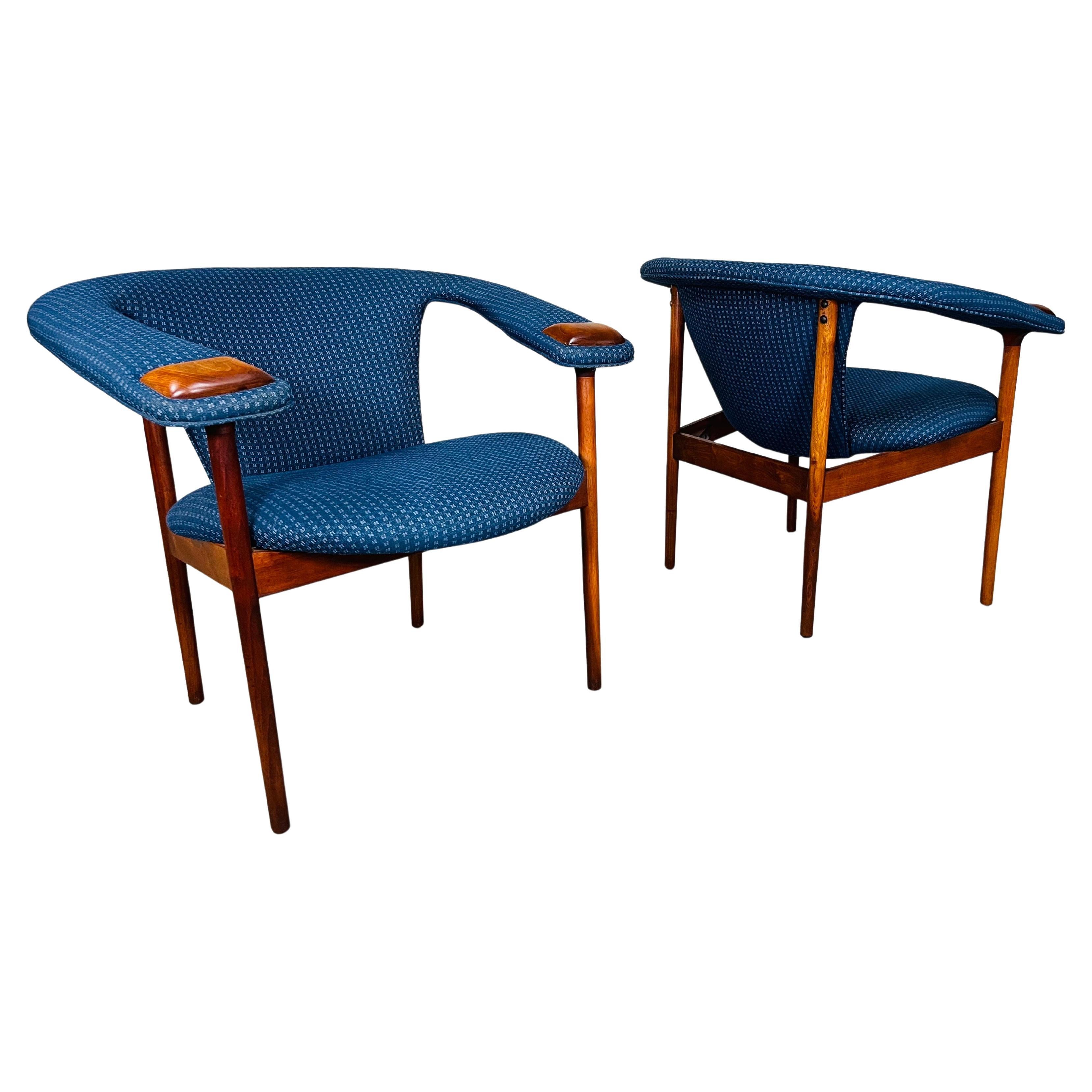 Mid-Century Adrian Pearsall Blue Walnut Armchairs 1960s