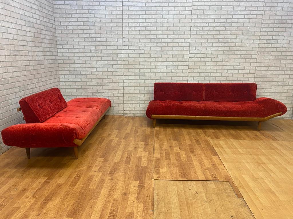 Mid Century Adrian Pearsall Crushed Red Velvet Sectional Sofa Set - 2 Piece Set For Sale 7