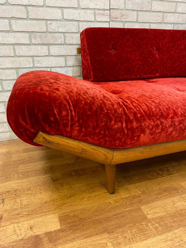 Hand-Crafted Mid Century Adrian Pearsall Crushed Red Velvet Sectional Sofa Set - 2 Piece Set For Sale