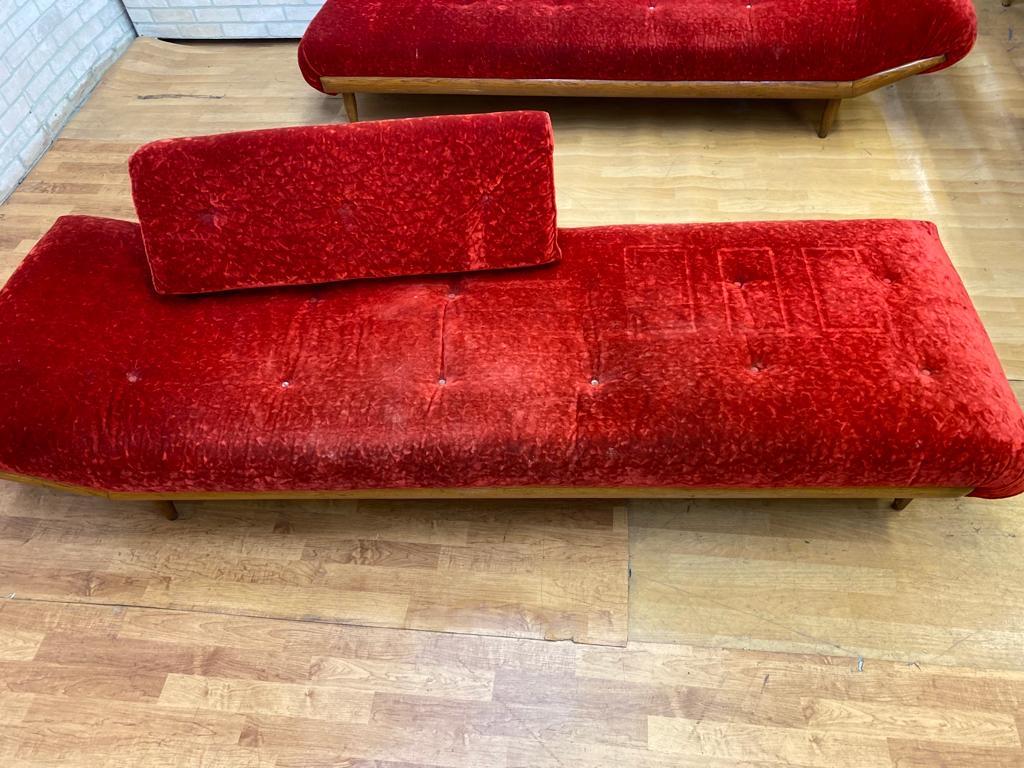 Mid-20th Century Mid Century Adrian Pearsall Crushed Red Velvet Sectional Sofa Set - 2 Piece Set For Sale