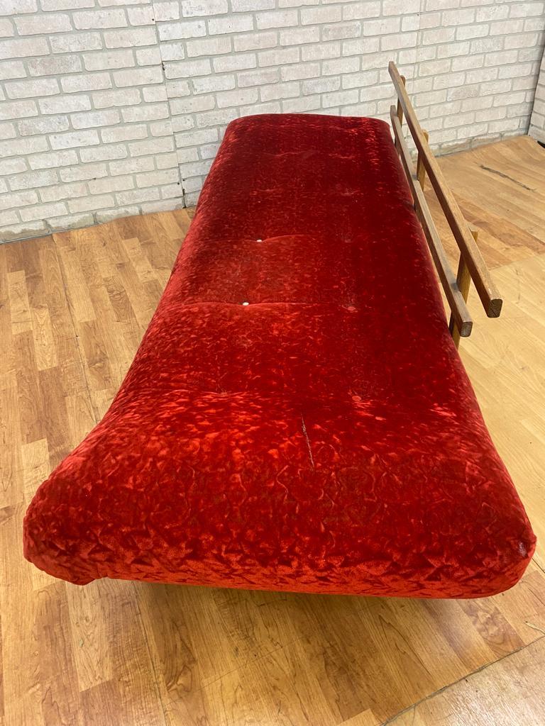 Mid Century Adrian Pearsall Crushed Red Velvet Sectional Sofa Set - 2 Piece Set For Sale 1