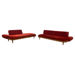 Mid Century Adrian Pearsall Crushed Red Velvet Sectional Sofa Set - 2 Piece Set