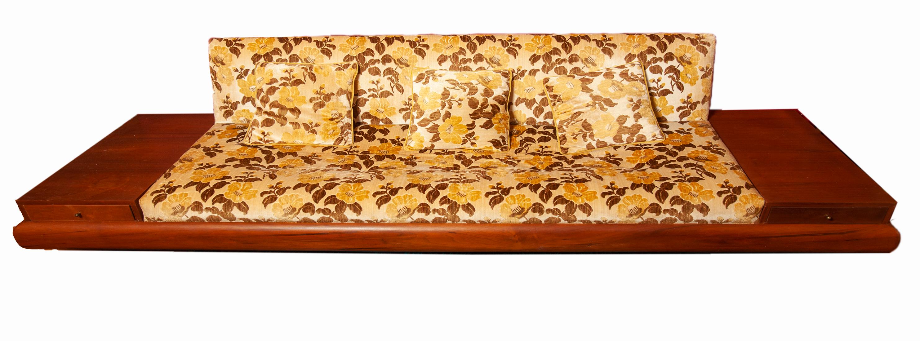 Woodwork Midcentury Adrian Pearsall Gondola Sofa Attached End Tables Original Fabric