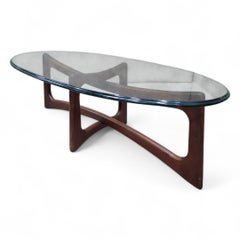 Mesa de centro con pajarita y cristal ovalado estilo Adrian Pearsall de mediados de siglo