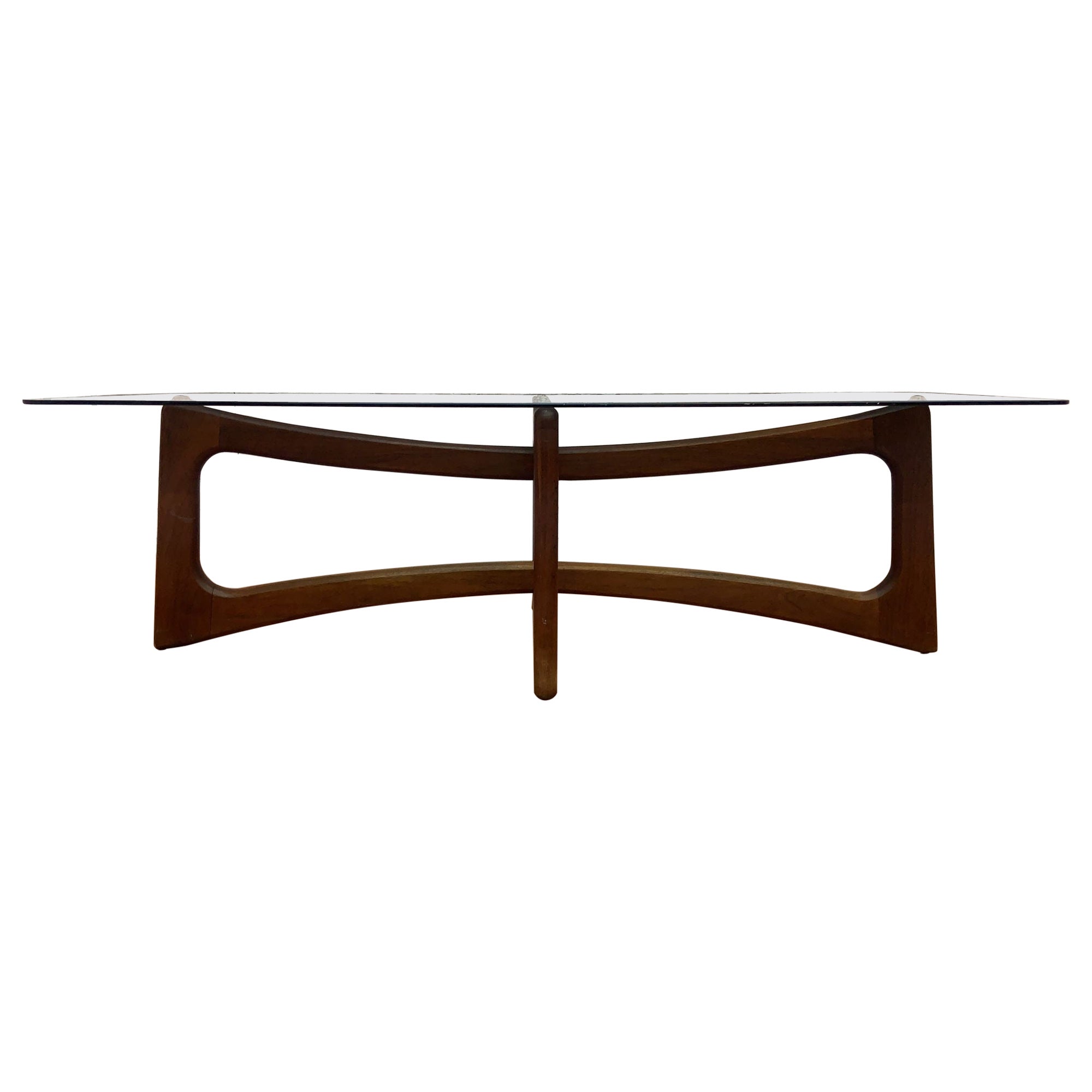 Mid Century Adrian Pearsall Style Bowtie Walnut and Glass Top Coffee Table