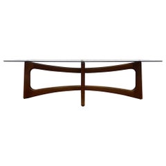 Mid Century Adrian Pearsall Style Bowtie Walnut and Glass Top Coffee Table