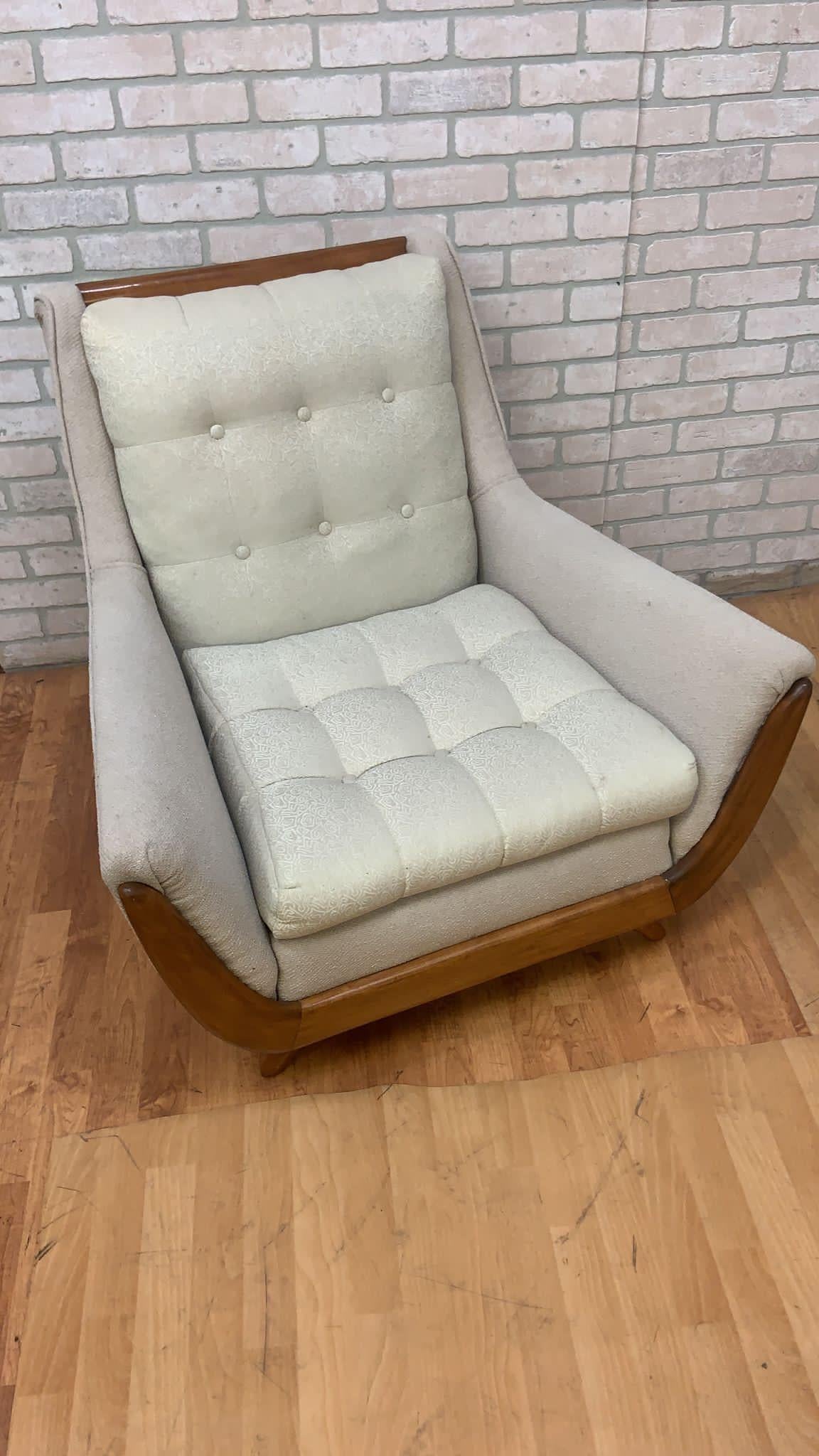 Fabric Mid Century Adrian Pearsall Style Walnut Gondola Sofa and Club Chair - Set of 2